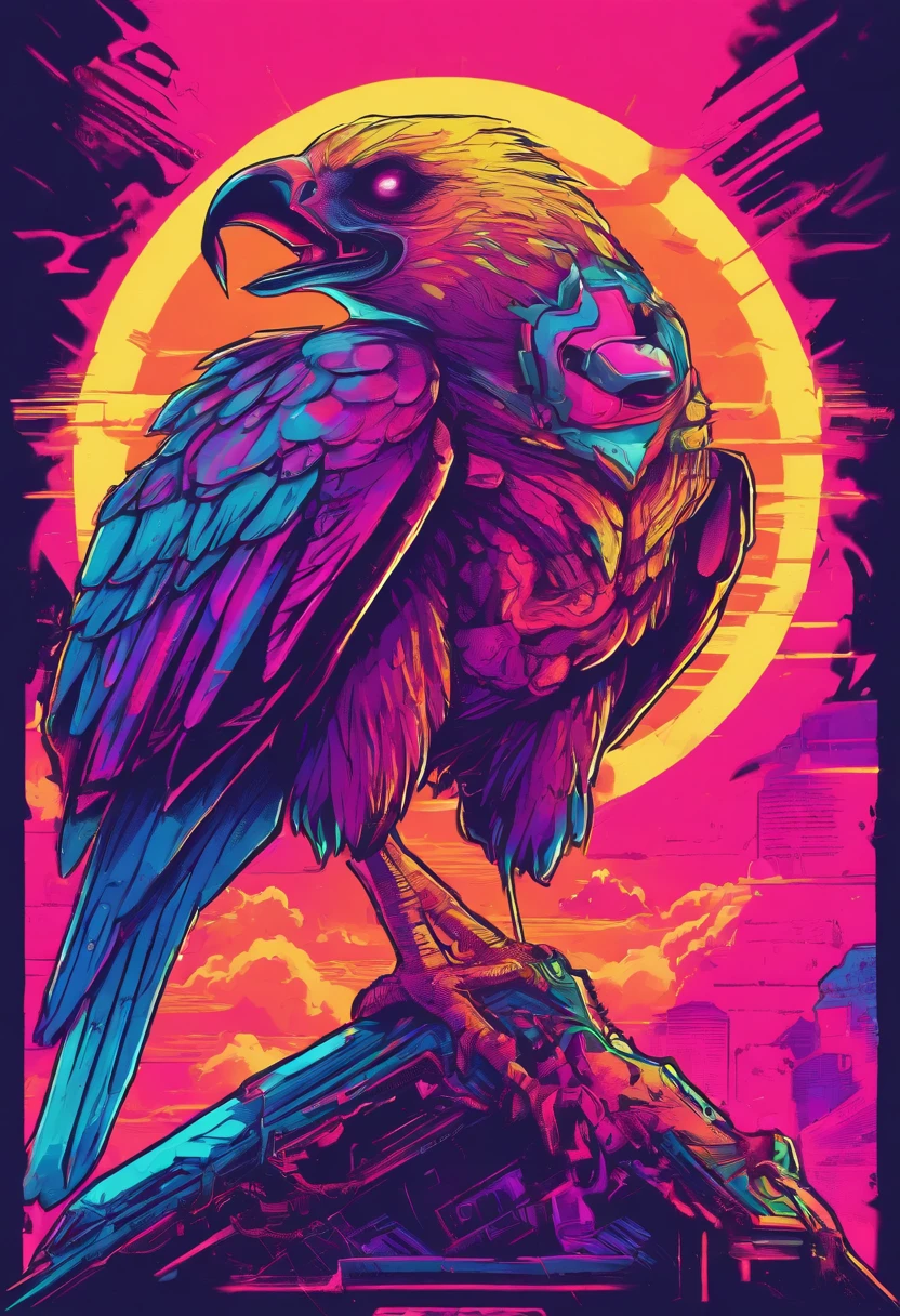 1 cartoon style vulture on top of a skull