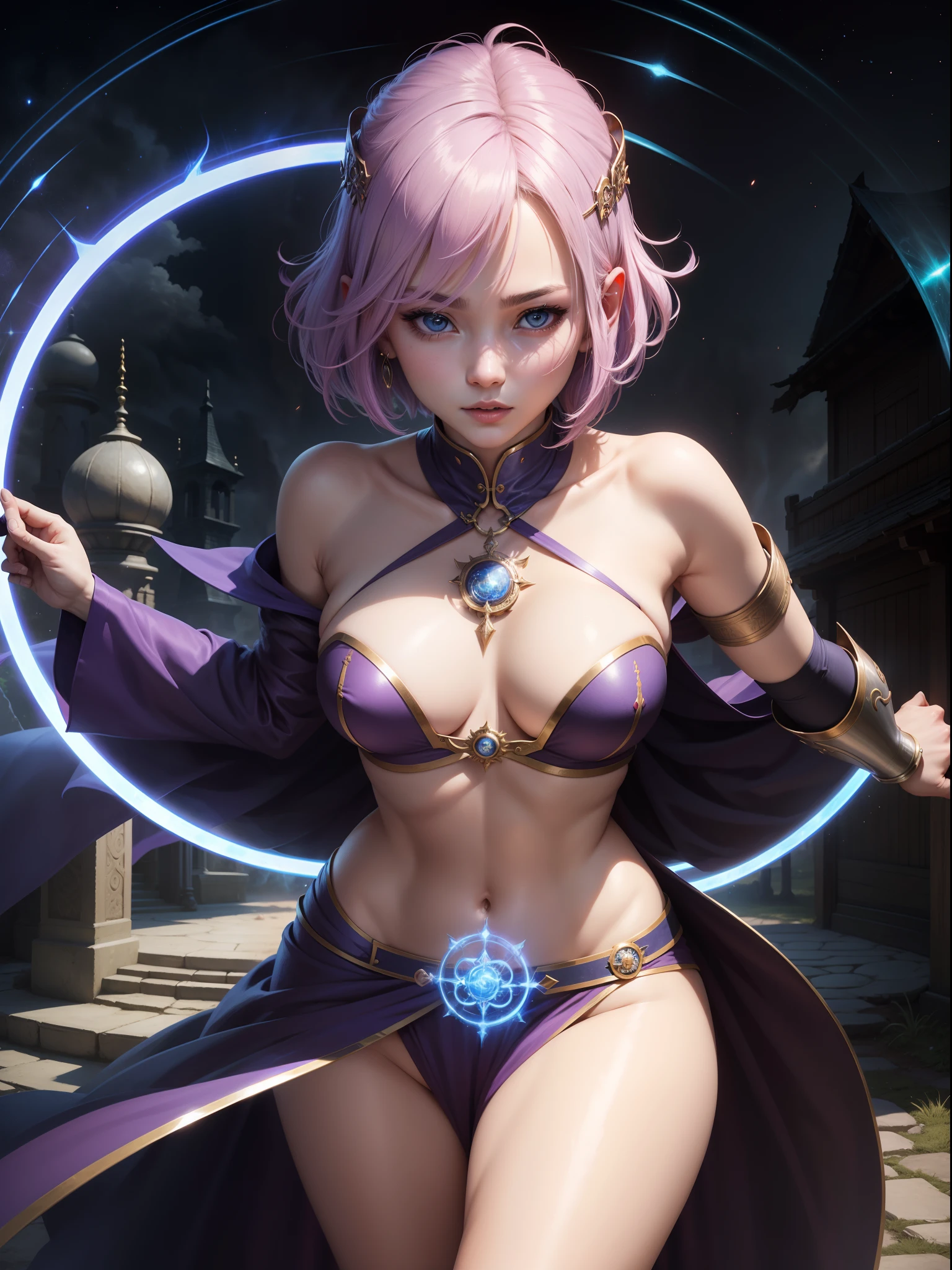 ??? Wizard、Beautie、short-hair、 are visible、The areol、teats、natta、Mystical Magic Circle、battle field、sacrifice、