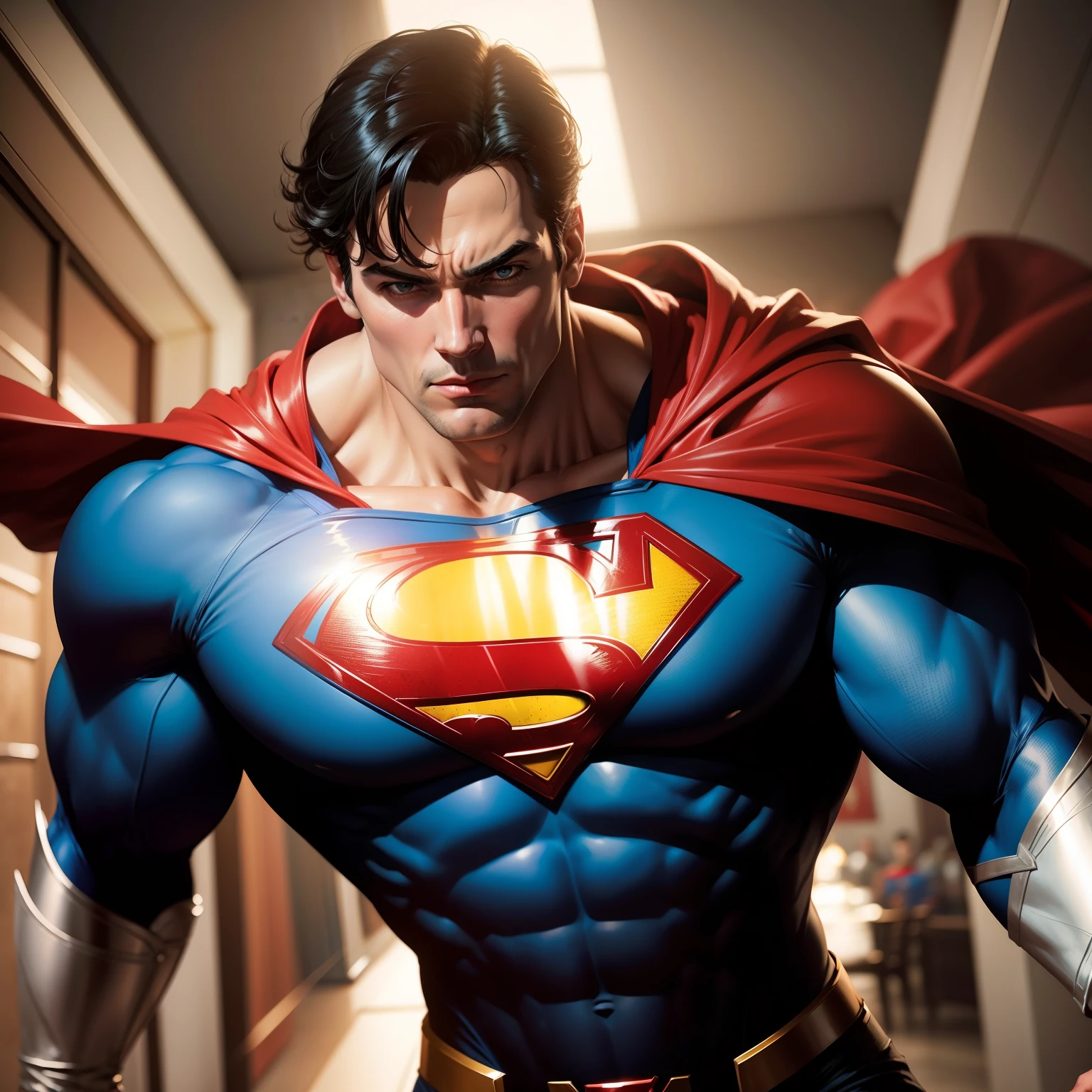 arafed man in a superman costume standing in a room, herry cavill, henry cavill!!!, henry cavill, superman pose, superman, by Zack Snyder, henry cavill is a greek god, henry cavill as batman, henry cavill as a warrior, justin hartley as superman, dwayne johnson as superman, henry cavill as a space marine, tom hanks as superman