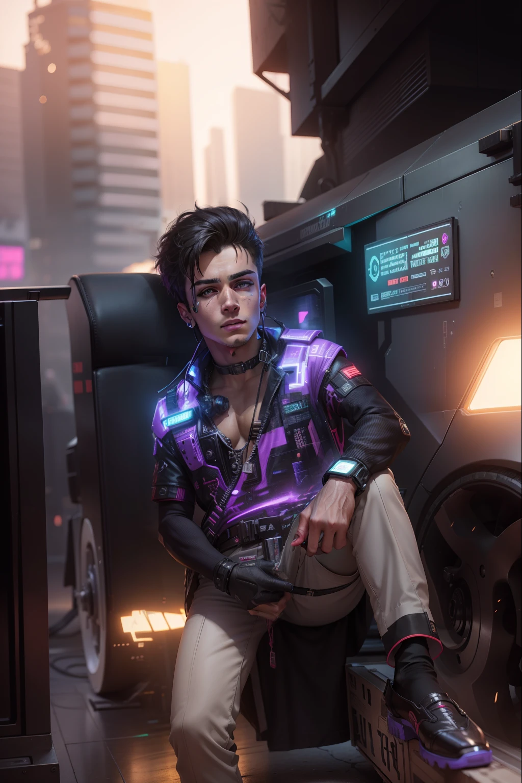 Change background cyberpunk handsome boy, realistic face, 8k, Ultra realistic,