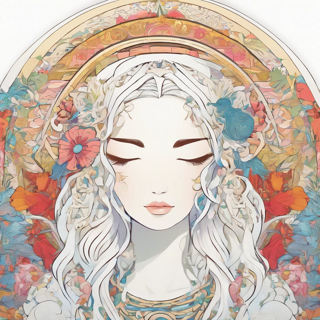 (White background:1.4),(Silhouette of a girl's head, Eyes closed, colorfull long hair, Oriental elements),(Chinese illustration:1.3,paper art:1.3, Quilted paper art:1.2),( reasonable design, Clear lines, High sharpness,Best quality, Very detailed, Masterpiece, movie light effect, 4K )