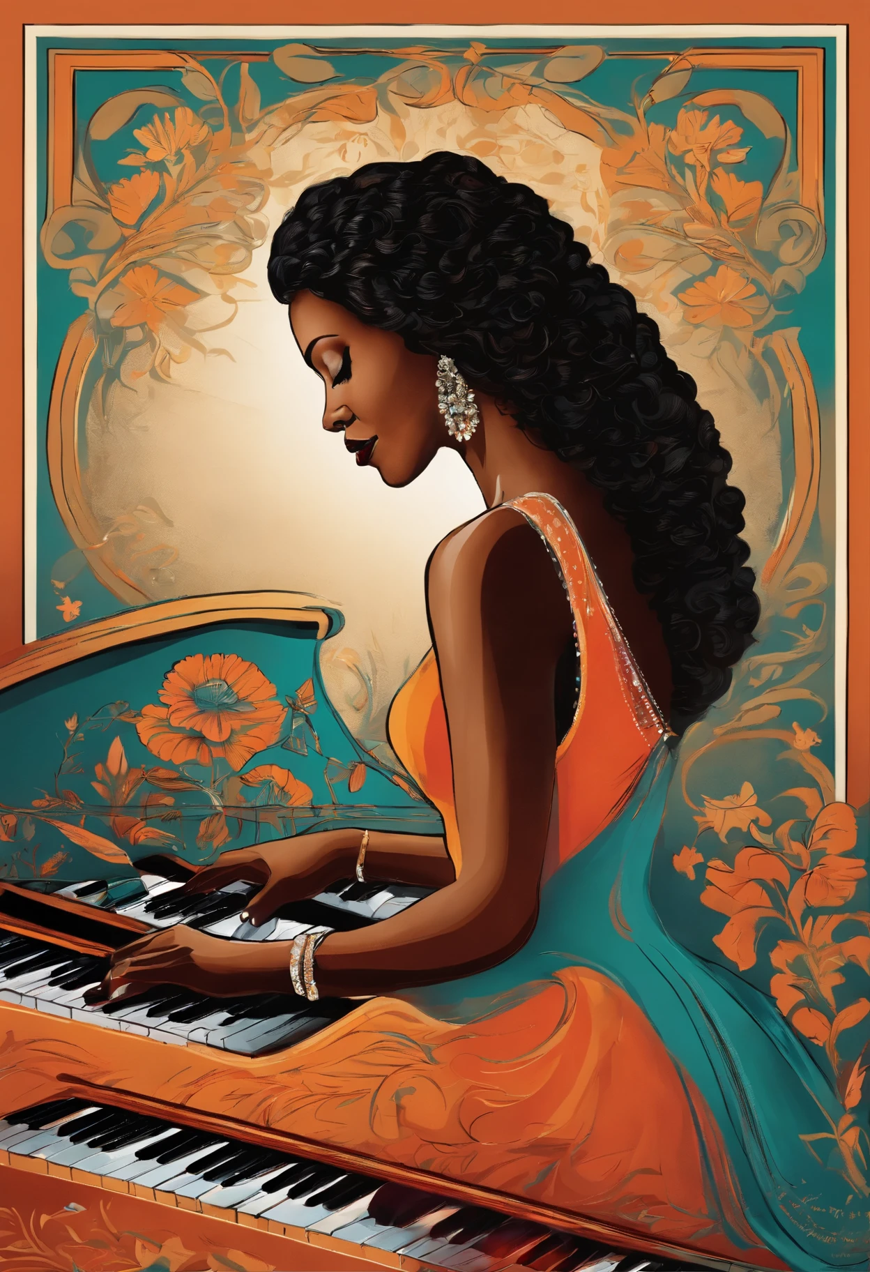 mulher negra tocando piano