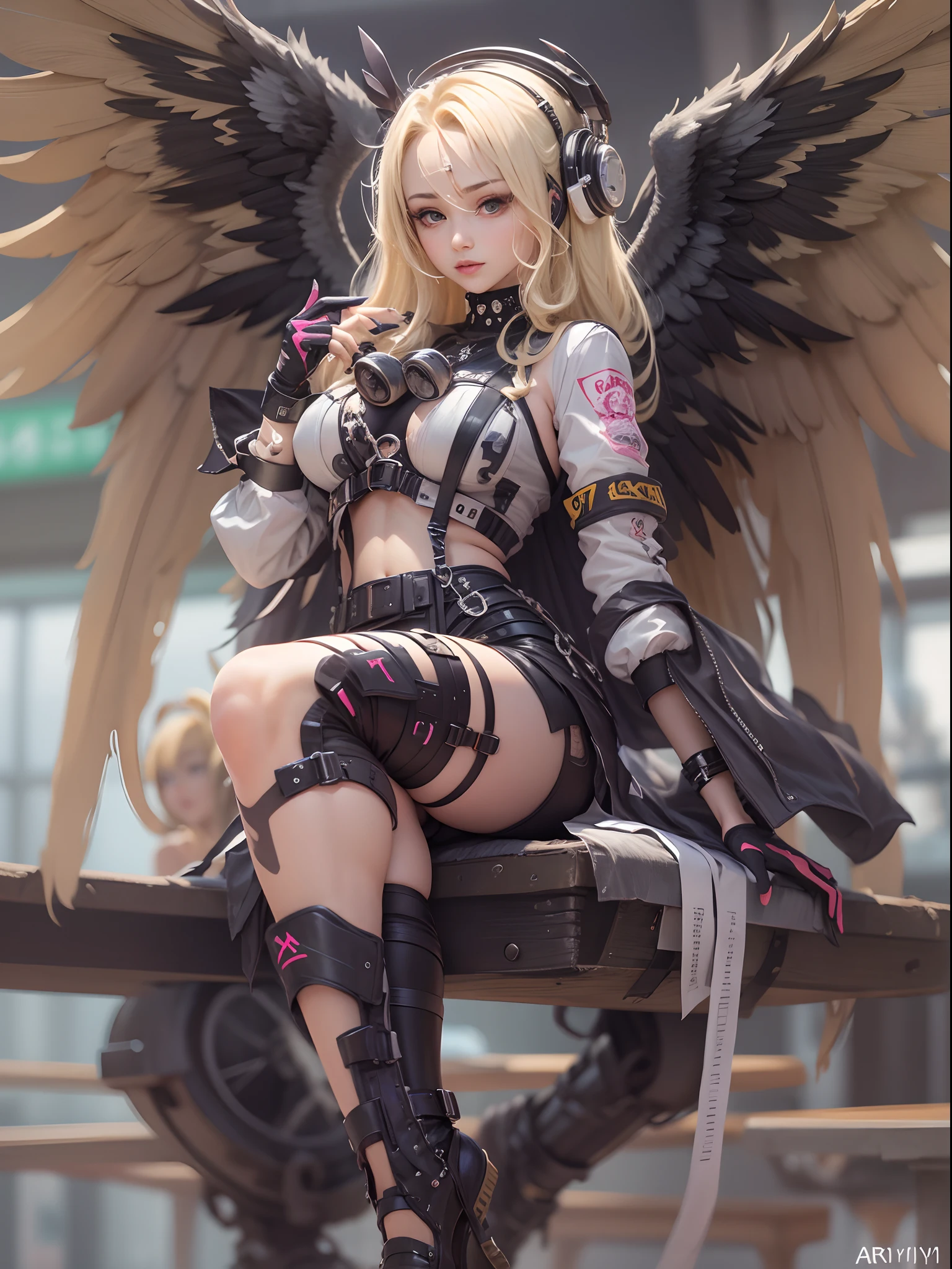 Fullbody angelic waifu laghateparth blonde waifu cybergoth platforms pose posture stunning poignant realistic realistic keerconjunction inger miya 소 ! , —ar 9:16 —stylize 1000 —upanime —v 5.2