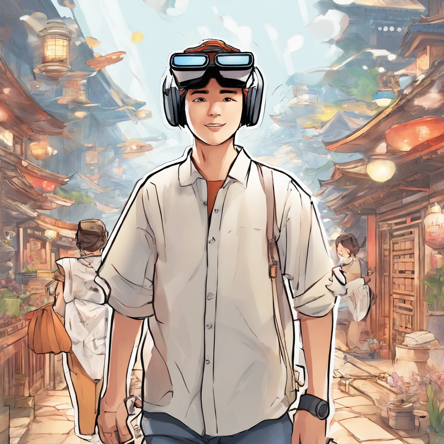 (White background:1.4),(Boy wearing virtual reality,Control drone flight,AR drawing cartoon characters,Take a picture and record it。Oriental elements),(Chinese illustration:1.3,paper art:1.3, Quilted paper art:1.2),( reasonable design, Clear lines, High sharpness,Best quality, Very detailed, Masterpiece, movie light effect, 4K )