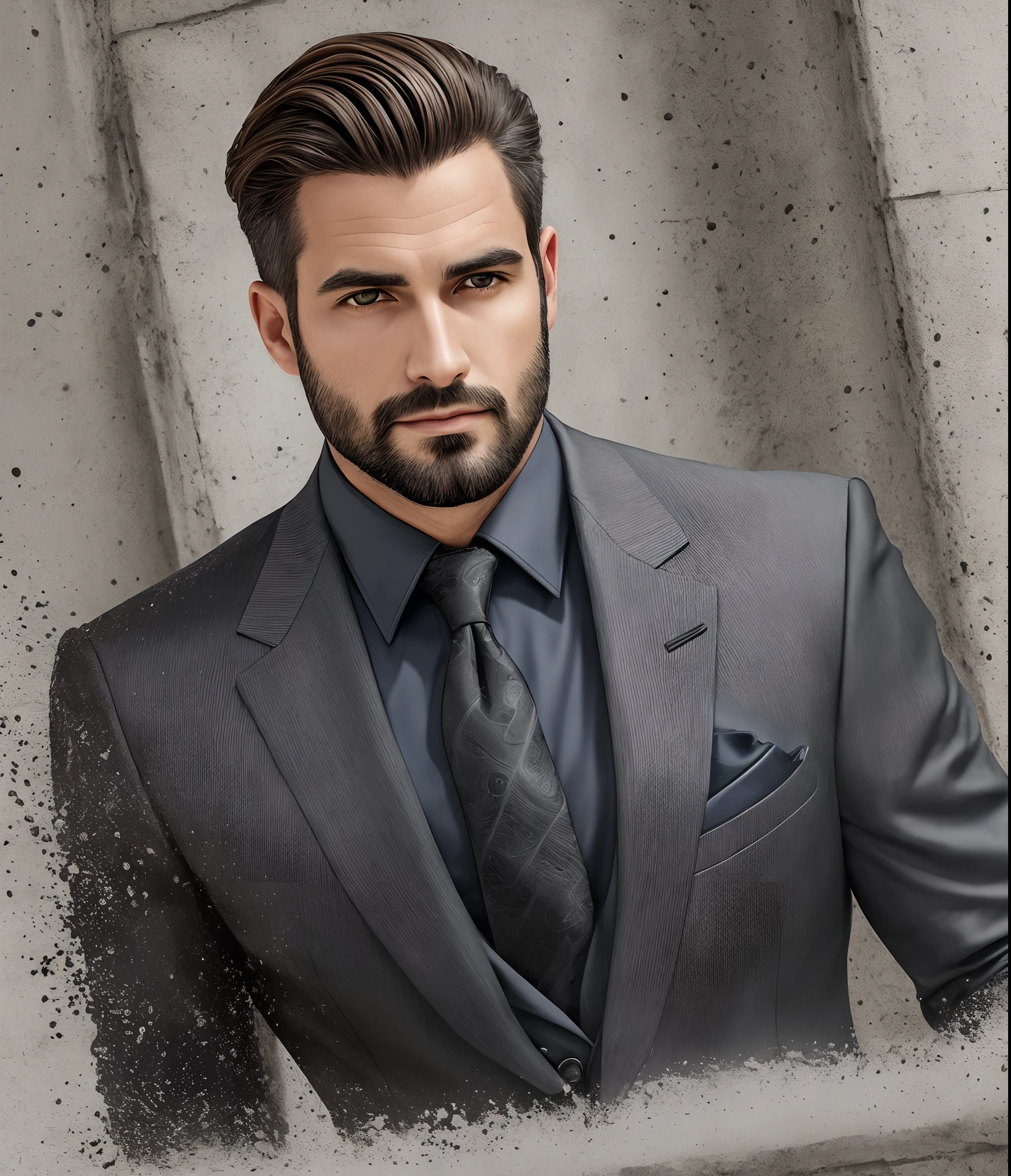 Semi-realistic-portrais
Make a handsome man in his 30s wearing a black suit and tie, CEO, cabelo e barba castanho, (Homem usando terno preto com gravata), ), (usando barba,) Attractive and serious look, cabelo curto escuro, estiloso e elegante, corpo sarado e forte ajustado no terno, (imagem de alta qualidade e realista), no fundo da imagem preto escuro e luzes, Film style, ((Melhor qualidade, 8k, Obra-prima), fotografia hiperdetalhada, (rosto bonito detalhado, textura da pele do detalhe, corpo ultra-detalhado:1.1)  - -variation - --auto --s2