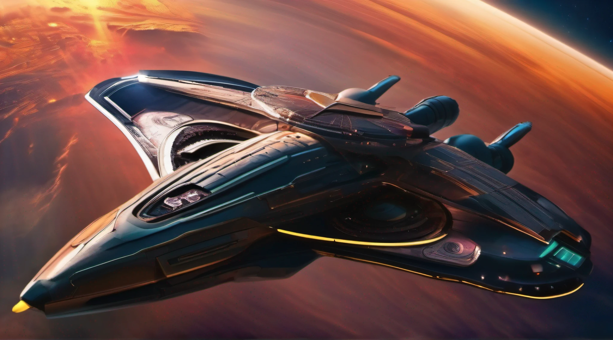 ((Masterpiece)),(Best quality)),Futuristic spacecraft flying in space,Magnificent space background,