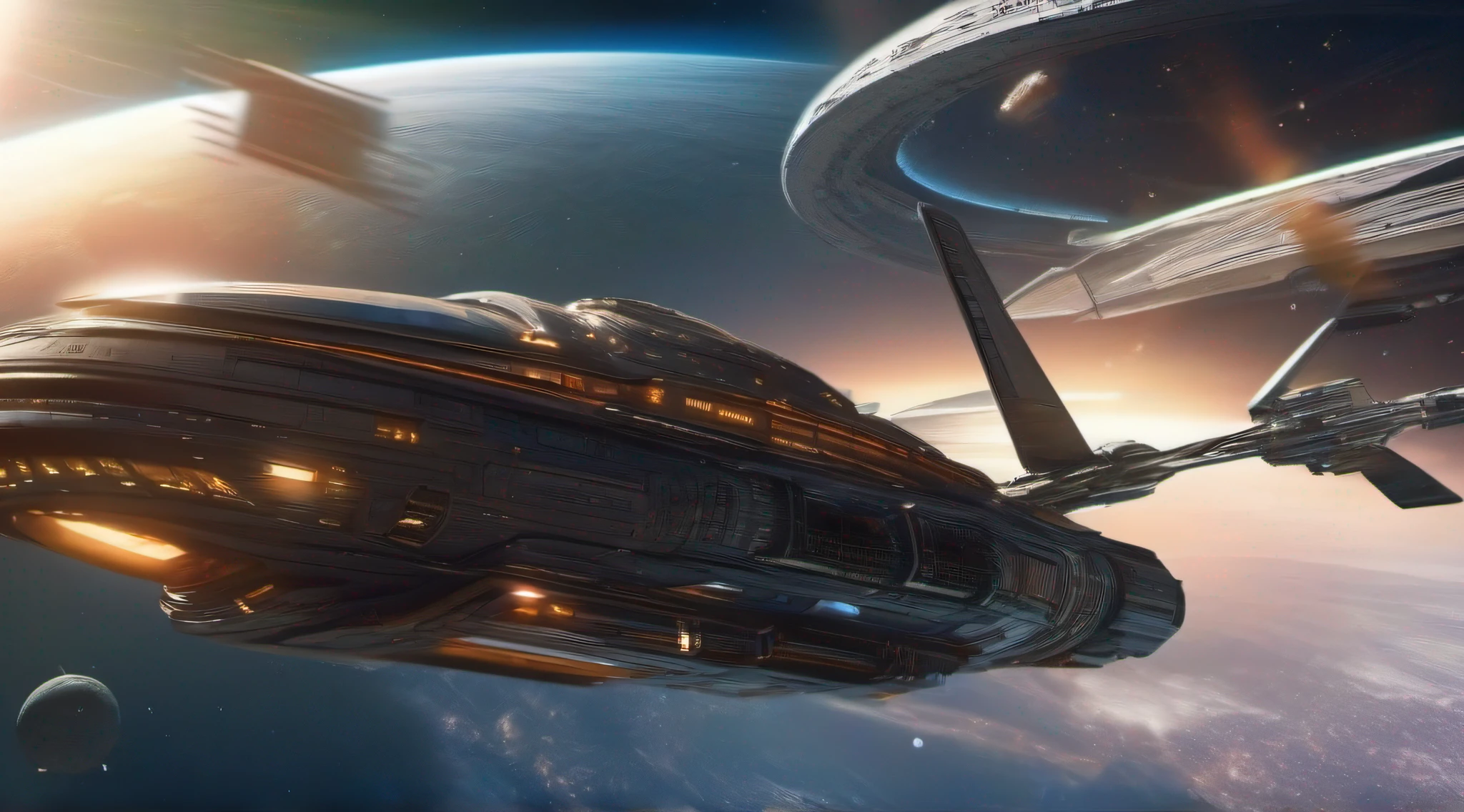 ((Masterpiece)),(Best quality)),Futuristic spacecraft flying in space,Magnificent space background,