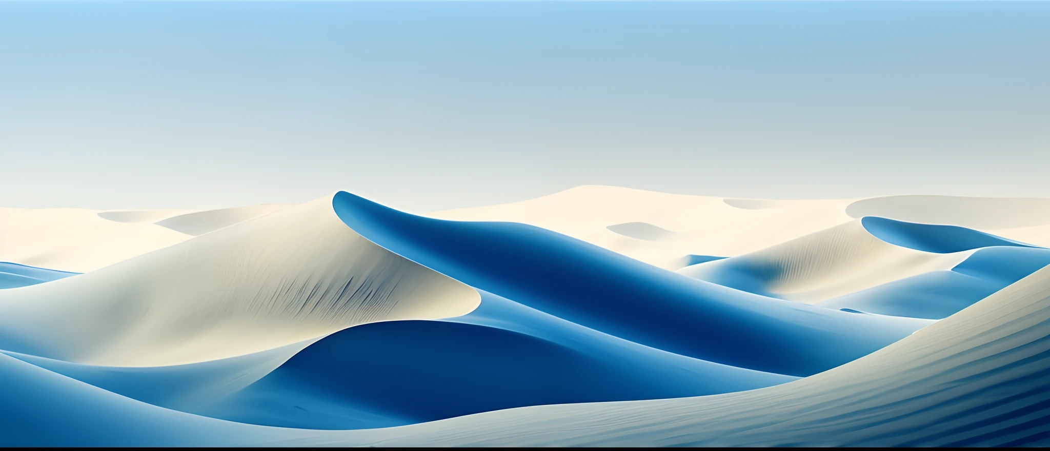 There is a picture of the blue desert，In the background are the sky, crisp smooth lines, sand dune, majestic dunes, Smooth lines, sand swirling, snow dunes, Glossy surface, iphone 15 background, wallpaper for monitor, smooth shapes and lines, desert dunes, flowing curves, sand dune, modern desktop wallpaper, soft organic abstraction, ( ( fractal waves ) ), smooth background