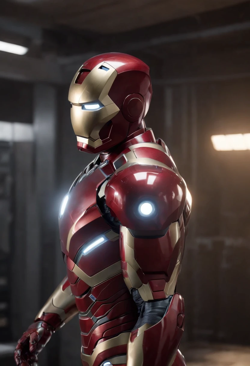 Marvel's somber portrait of Iron Man with intricate angular cybernetic implants inside a futuristic kitchen, cyberpunk, Foto premiada, Neon lights, cybernetic limb, cuerpo entero, Holding an empty plate, obra maestra, UHD, 32K, ultrarrealista, HQ 4K, Renderizado en Unreal Engine 4K HQ, Renderizado en Unreal Engine 4K HQ, Arte conceptual 4K e hiperrealismo, Renderizado 4K detallado, Ironman, ArtStation 4K, Renderizado 4K de alto detalle, Tendencias 4K en la sede de ArtStation, Extremadamente fotorrealista
