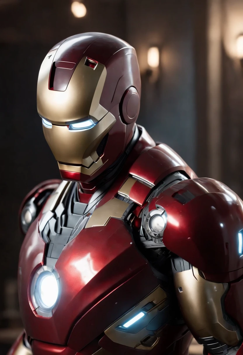 Marvel's somber portrait of Iron Man with intricate angular cybernetic implants inside a futuristic kitchen, cyberpunk, Foto premiada, Neon lights, cybernetic limb, cuerpo entero, Holding an empty plate, obra maestra, UHD, 32K, ultrarrealista, HQ 4K, Renderizado en Unreal Engine 4K HQ, Renderizado en Unreal Engine 4K HQ, Arte conceptual 4K e hiperrealismo, Renderizado 4K detallado, Ironman, ArtStation 4K, Renderizado 4K de alto detalle, Tendencias 4K en la sede de ArtStation, Extremadamente fotorrealista