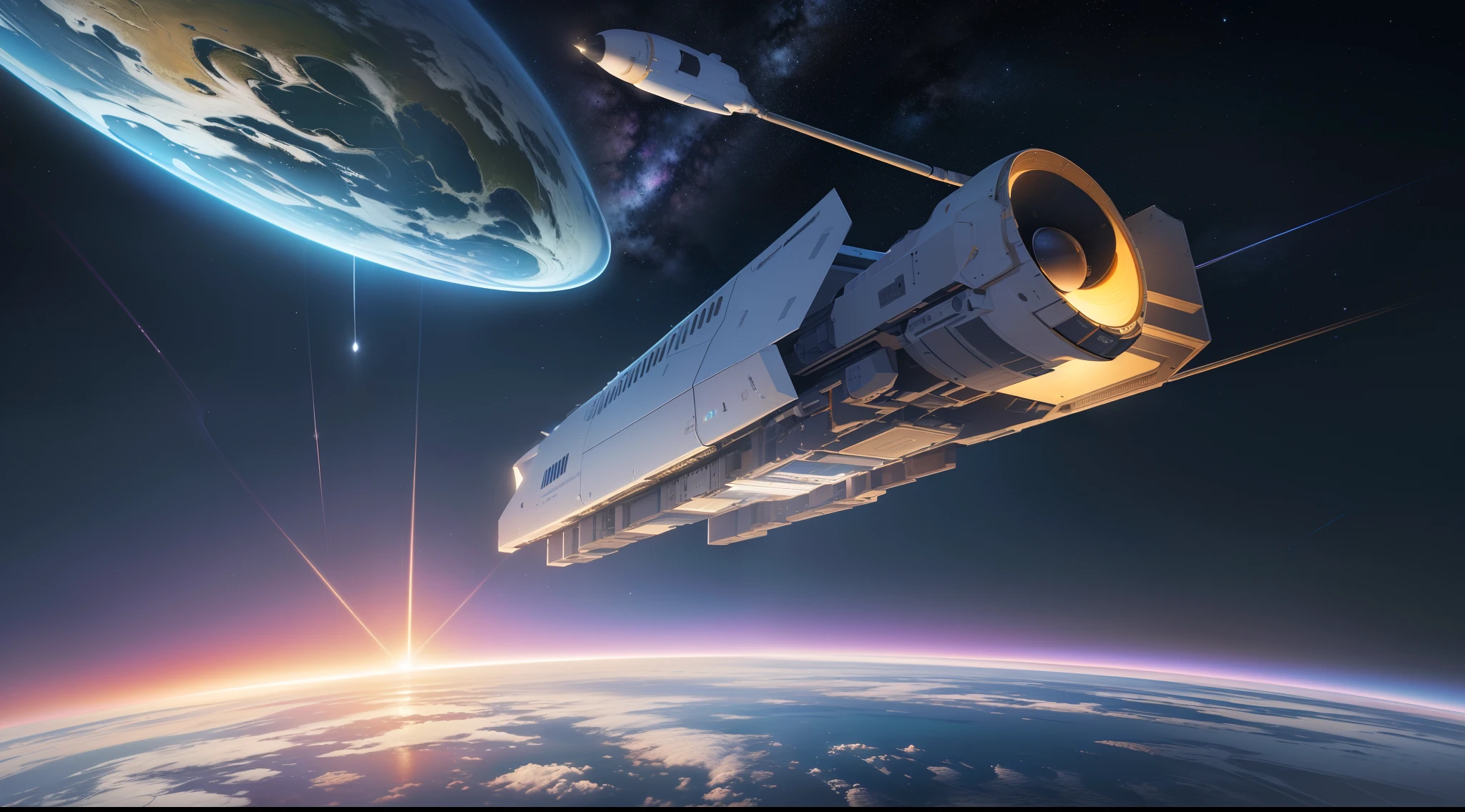 (Best quality,4K,8K,A high resolution,Masterpiece:1.2),Ultra-detailed,(Realistic,Photorealistic,photo-realistic:1.37),Impressive futuristic spacecraft,Awesome space exploration,Uncover the secrets of the universe,Explore the vastness of space,Bright colors depict the splendor of the universe,Surreal spatial landscape,Perfect rendering of spacecraft and cosmic backgrounds.