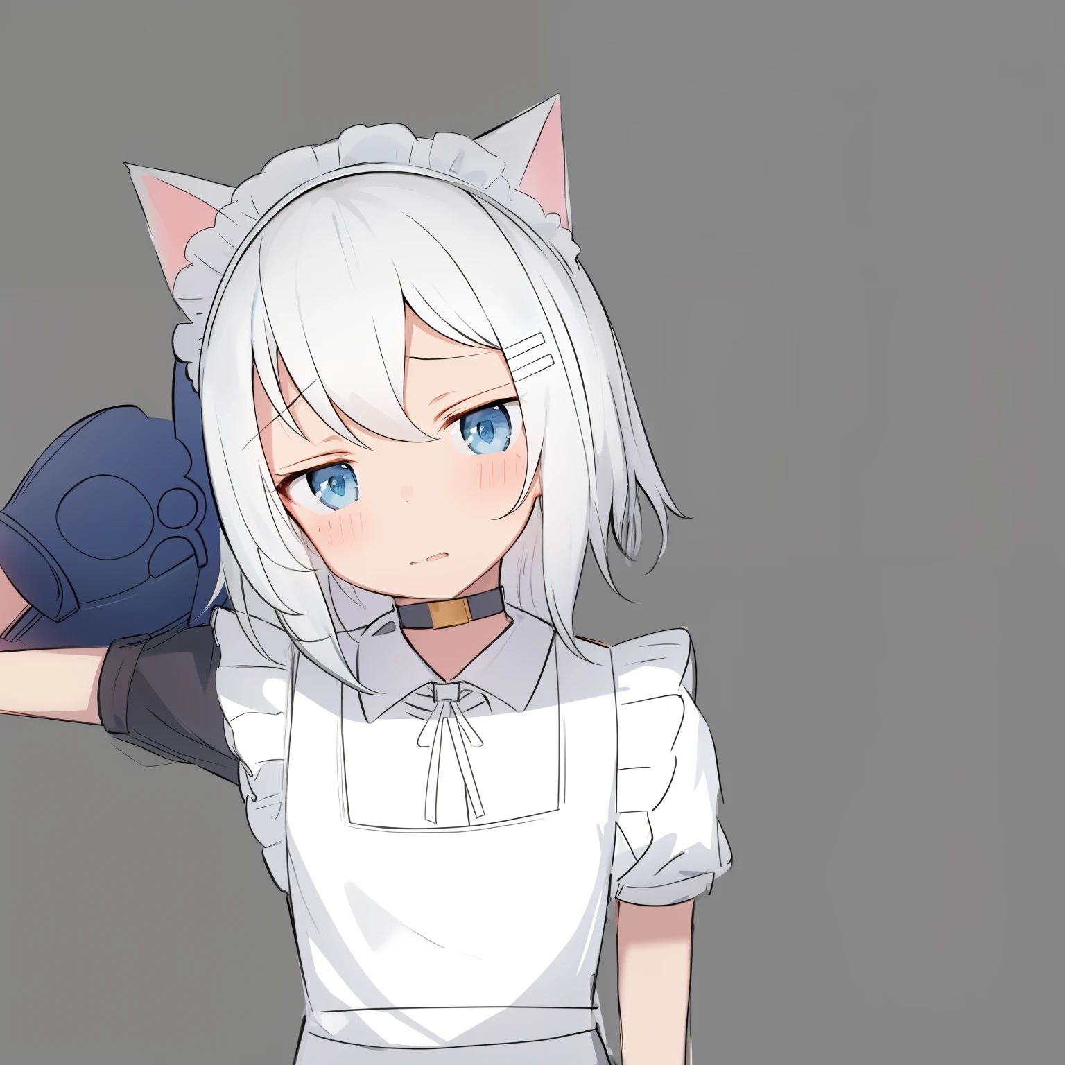 anime girl with cat ears holding a cat toy, clean anime outlines, clean lineart, anime cat girl in a maid costume, lineart, perfect lineart, simple lineart, outline sketch, thick lineart, anime girl with cat ears, heavy outlines, line art!!, girl with cat ears, variable lineart, thick outline, White hair, blue eyes, outlined!!!