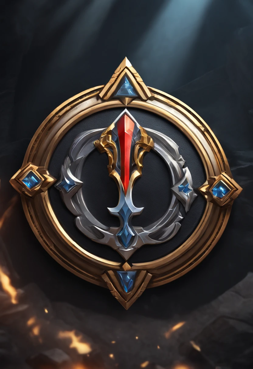 (Game achievement badge design),(In the middle of the medallion is the icon of the forging table),(The icon for the composition theme),Silver,Flat 2D effect