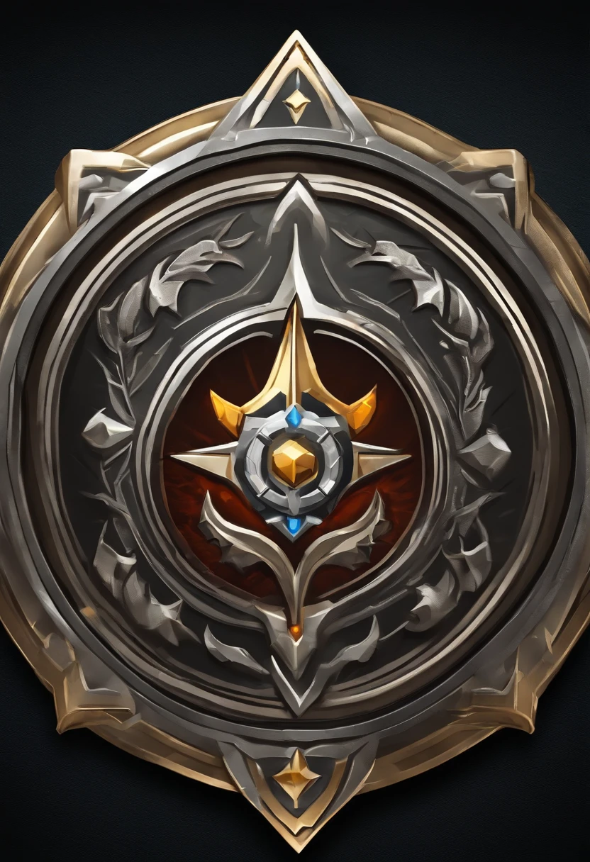 (Game achievement badge design),(In the middle of the medallion is the icon of the forging table),(The icon for the composition theme),Silver,Flat 2D effect