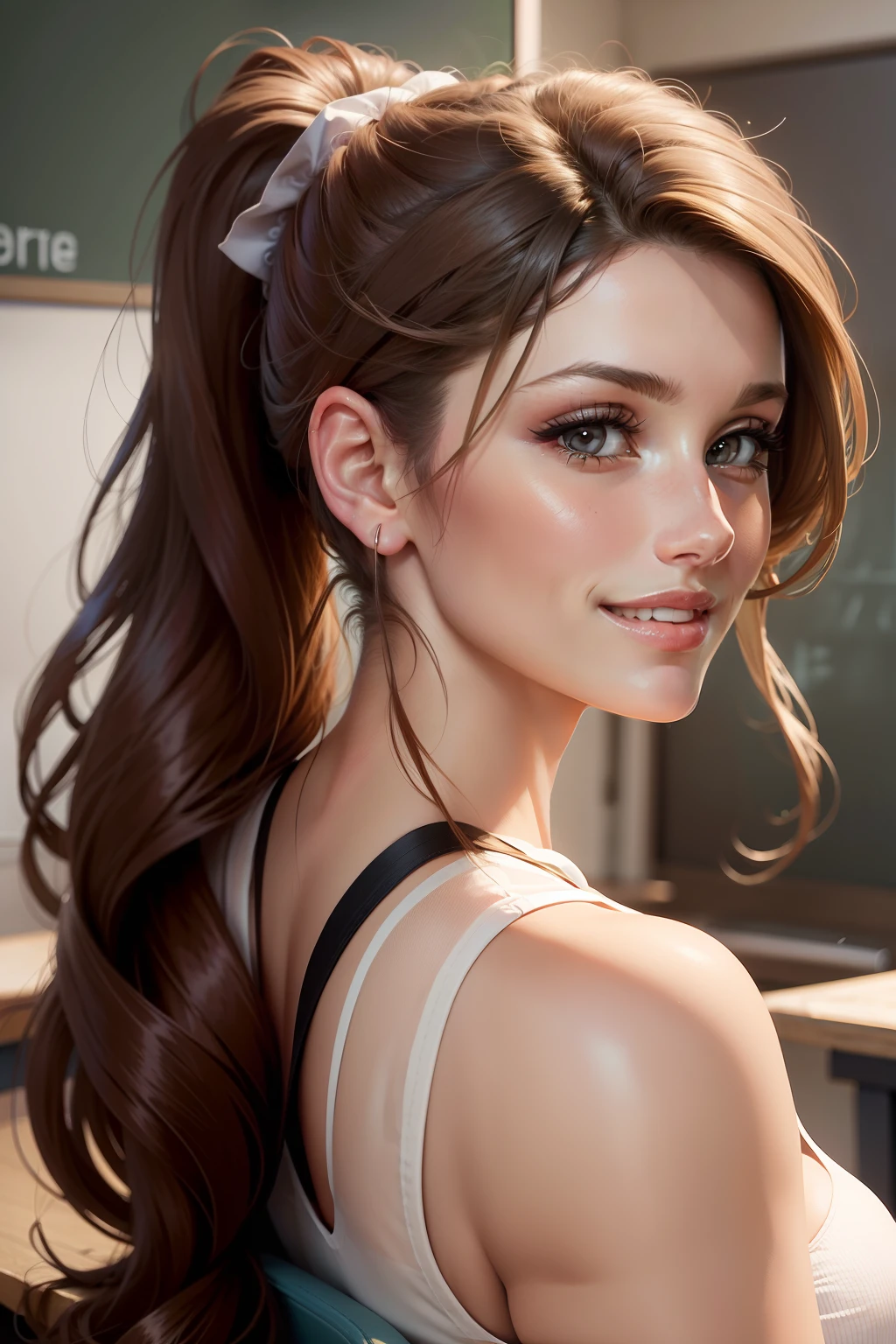 lucy pinder, portrait, ponytail, smiling, sexy, back, teacher