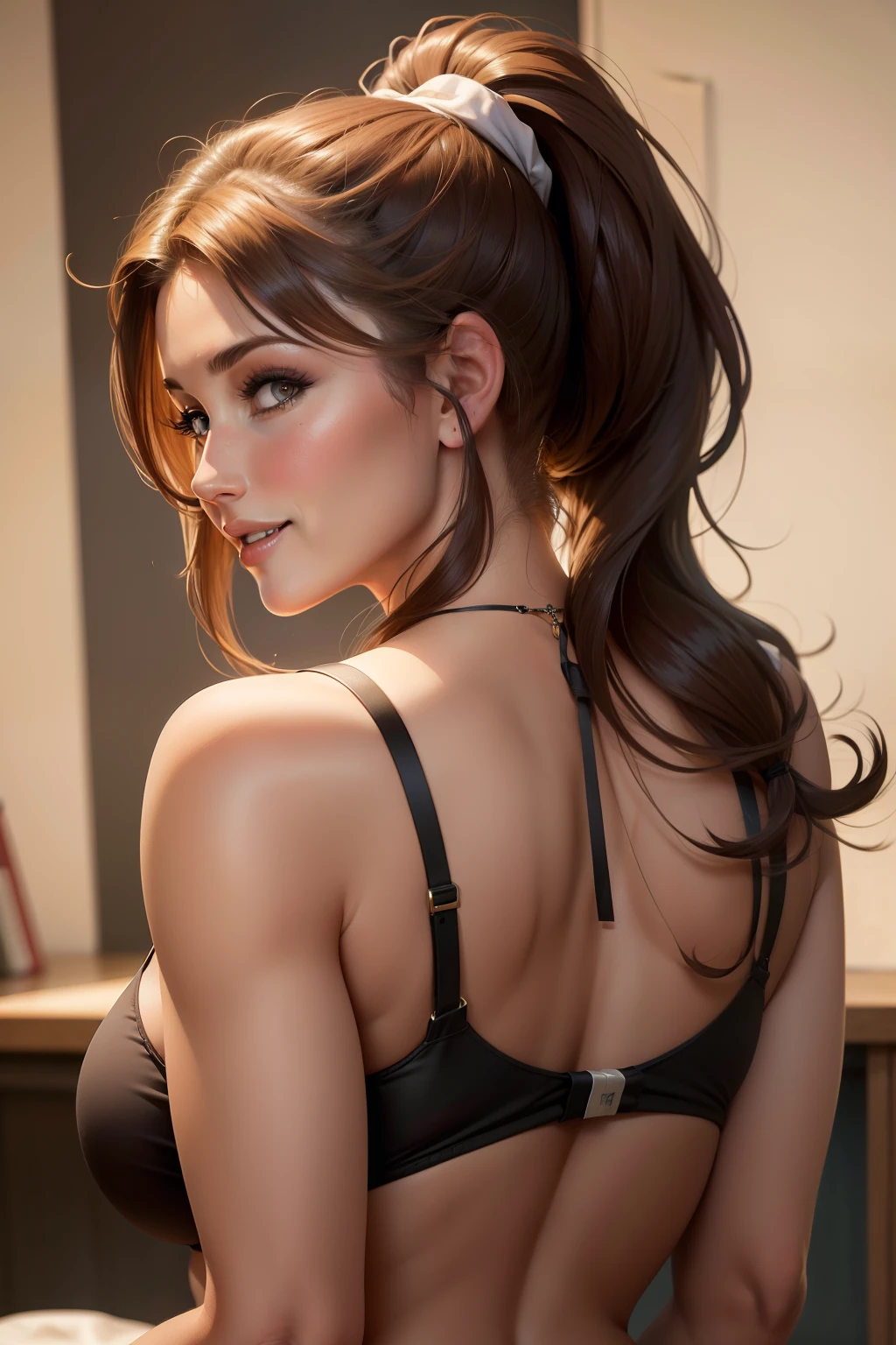 lucy pinder, portrait, ponytail, smiling, sexy, back, teacher