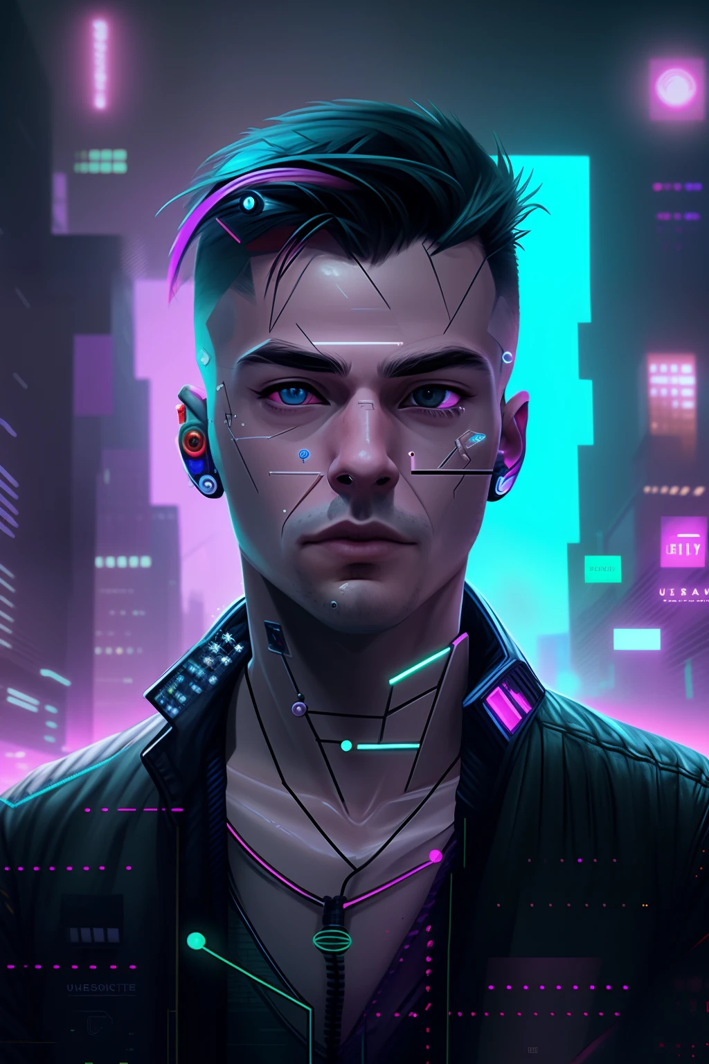 Change background cyberpunk handsome boy, realistic face, 8k, ultra realistic