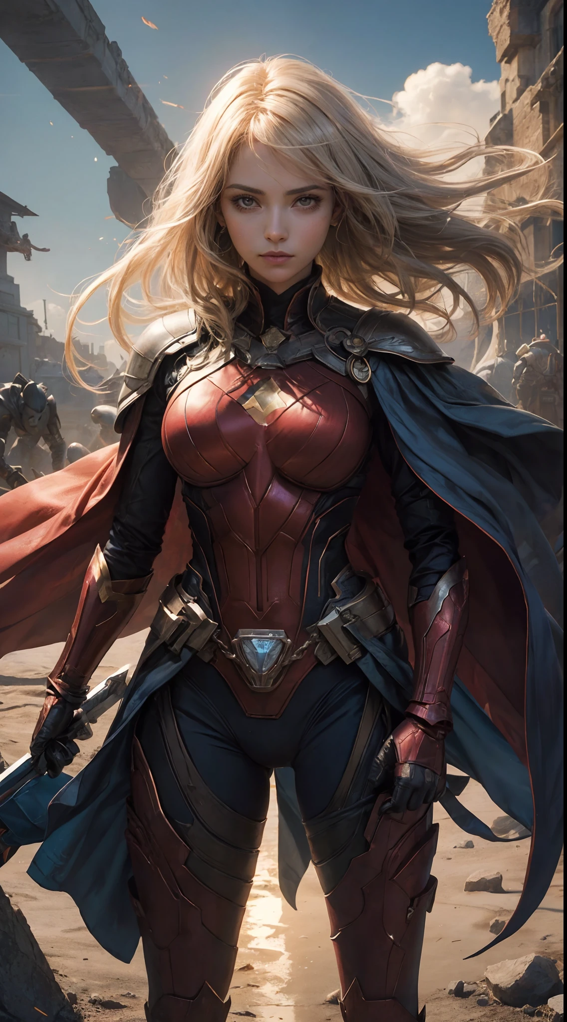 Marvel Fantastic Four, Female version of Thunder Fire with blonde hair ,fly in the sky,olhar irritado,The whole body is on fire,Magia da Chama,O corpo estava em chamas🔥,O corpo brilha e aquece,As chamas se espalharam,Fire erupted in the sky,fire,Gravar caracteres,The magical effect of fire is unleashed on the hand,American race,The background is blurred,focal,cinemac lighting,(((tmasterpiece))), ((melhor qualidade)), ((Complexo e detalhado)), ((Realismo ultrarrealista)), ridiculous resolution, UM MILF, Mulher madura, Ssee-through, altamente detalhado, illustratio, 1 fita, (seios gigantescos), cintura fina e quadris grossos,pernas longas,belos olhos detalhados, cabelo curto e detalhado, cabelos flamejantes, um olho roxo, (Superhero uniforms:1.2), seminua,terno apertado,sexy e feminino,corpos perfeitos,sexy atrai,Lanterna humana,(no underwear),calcinha, fundo detalhado, olhos perfeitos, olhar sedutor, (nice hand),detail hands,olhando para o espectador,lado a lado,Luz de desgaste,Iron mam, MARK 45, with sword in hand, Espada GRANDE imponente, cabelos loiros, armadura rosa, Armadura com detalhes prateados, ((( Armadura Rosa e Prata)))