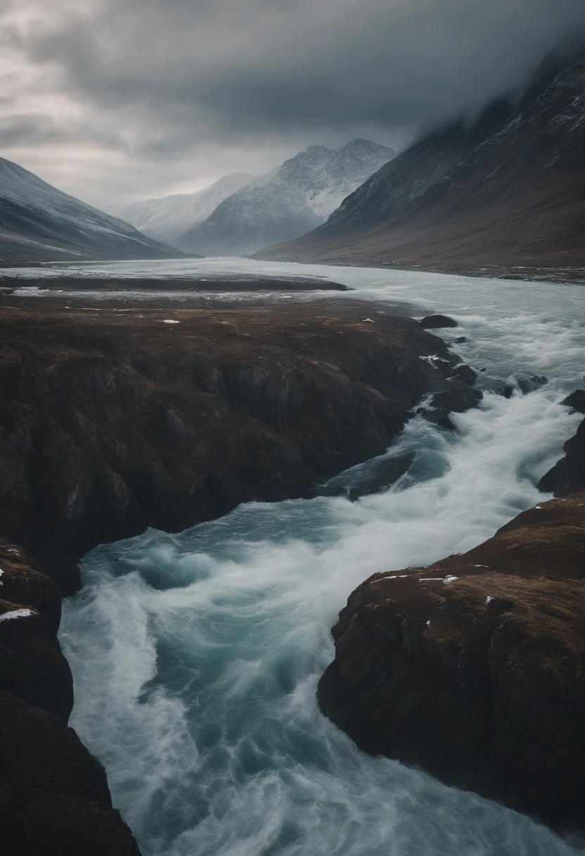 Outside the snow-capped mountain barrier, a large amount of sea water rushes out, and the kingdom in the valley is in danger, a bird's eye view