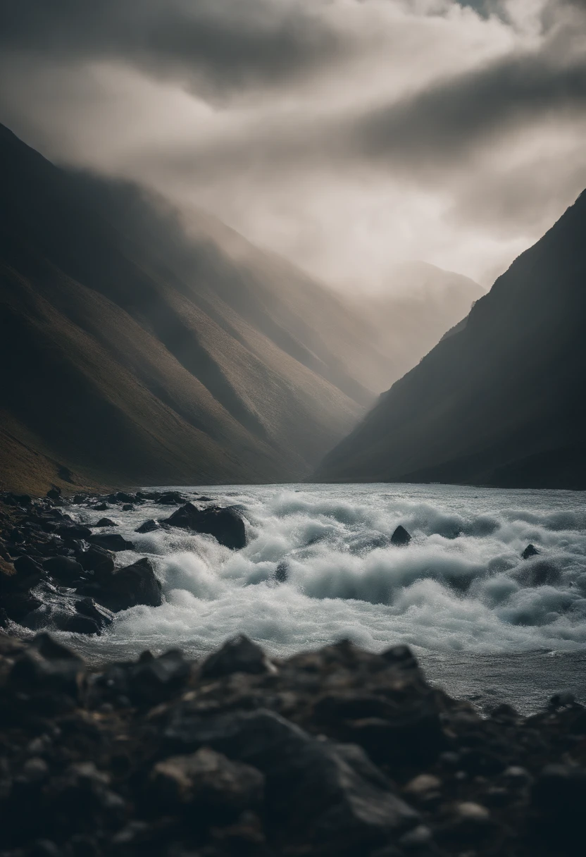 Outside the snow-capped mountain barrier, a large amount of sea water rushes out, and the kingdom in the valley is in danger, a bird's eye view