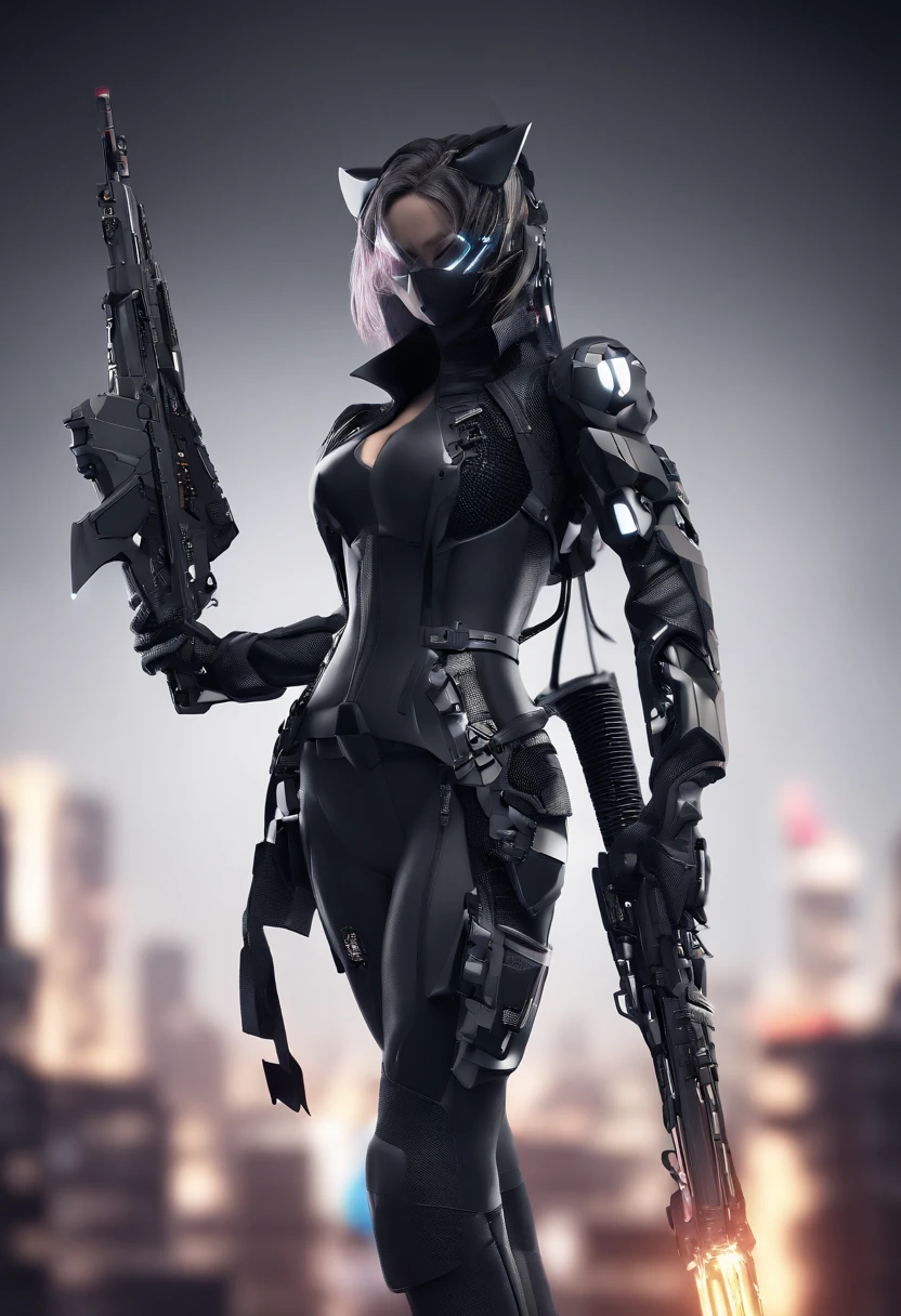 Dark_Fantasy, Cyberpunk, Catwoman Mechanical marvel, Robotic presence, Cybernetic guardian, samurai mechanical armour, katana on the waist, absolutely stunning art,wearing a black cloak, highest quality art, highest resolution, hyper detailed, futuristic, samurai catwoman robot, atmospheric,8k,64k, HD, unparalleled masterpiece, dynamic lighting, cinematic, epic