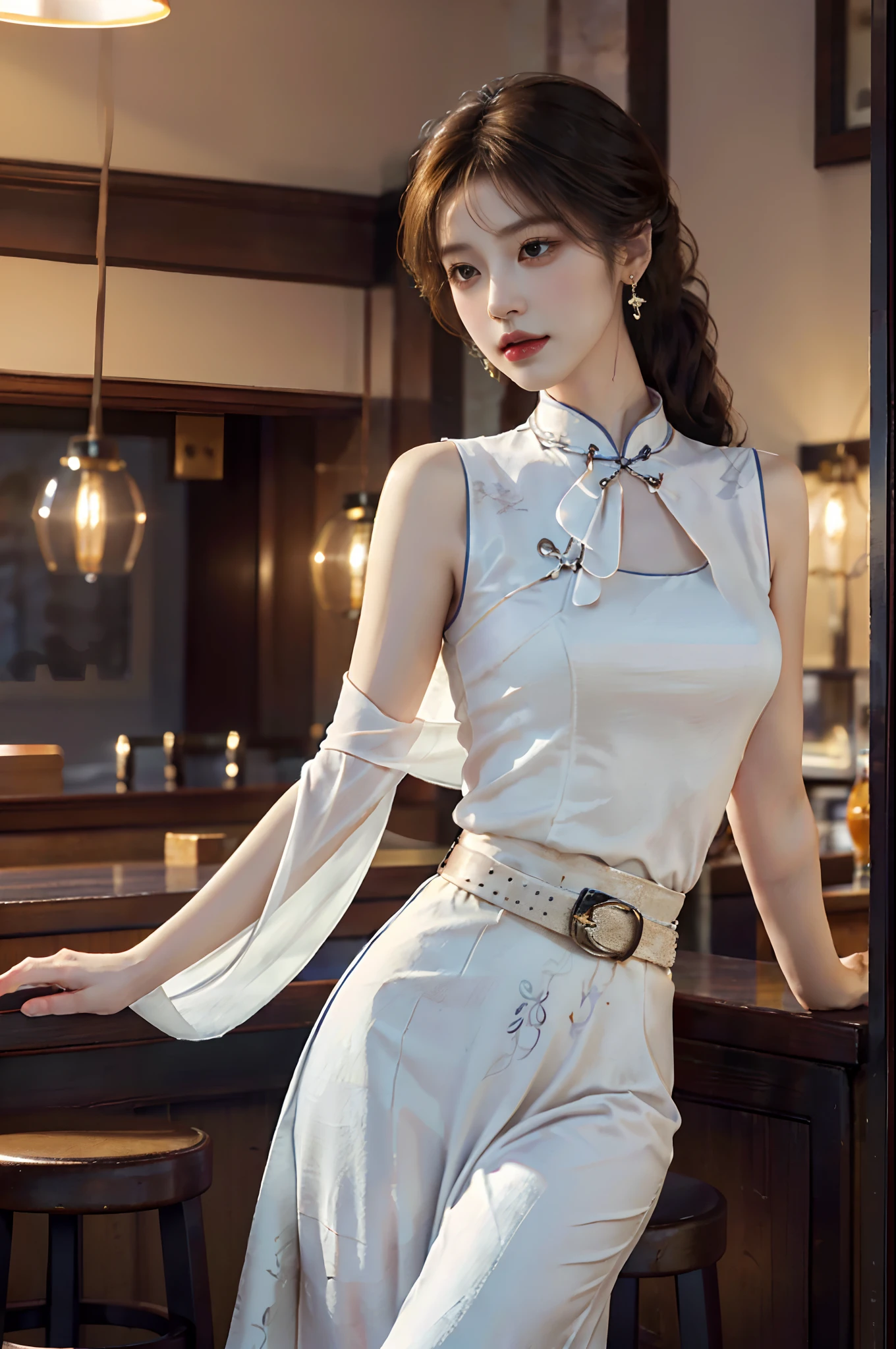 (((photorealistic))), ((realistic)), (ultra high definition), best quality, masterpiece, ray tracing, japanese female, ((super fine face)), 1 girl, cheongsam, upper body, looking at viewer, front view、legup、show her pantie、worst quality, low quality, blurry