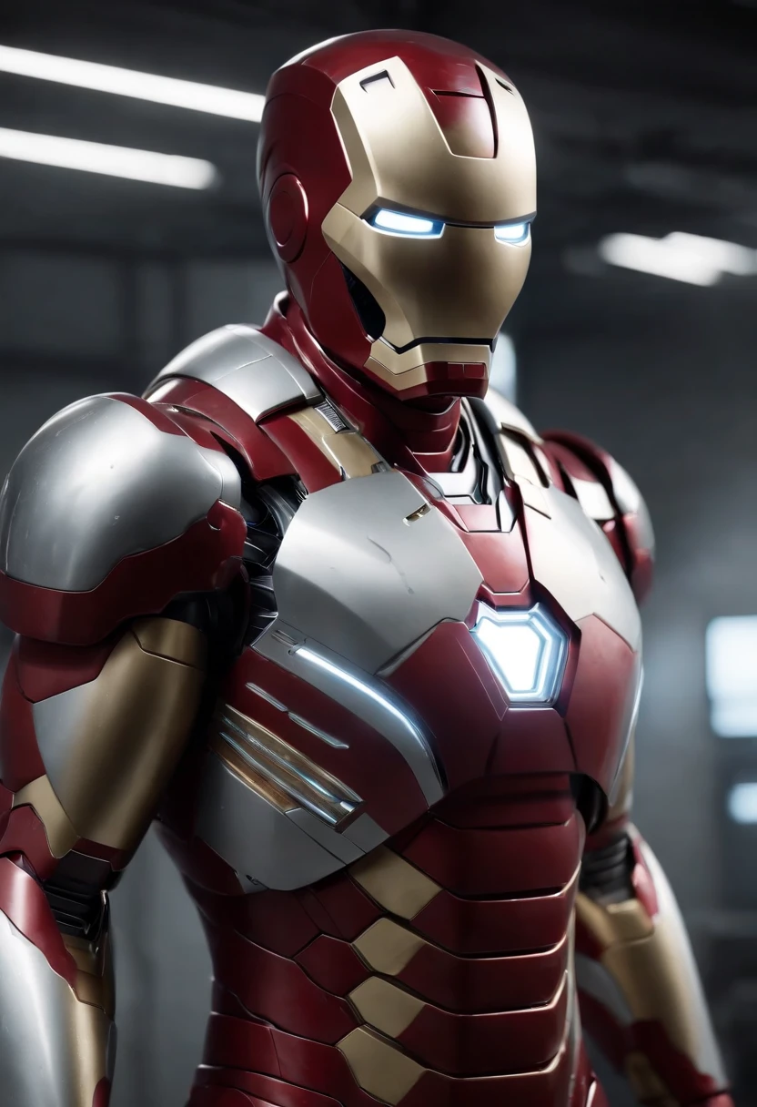 Marvel's somber half-body portrait of Iron Man with intricate angular cybernetic implants inside a futuristic kitchen, cyberpunk, Foto premiada, Neon lights, cybernetic limb, Holding an empty plate, obra maestra, UHD, 32K, ultrarrealista, HQ 4K, Renderizado en Unreal Engine 4K HQ, Renderizado en Unreal Engine 4K HQ, Arte conceptual 4K e hiperrealismo, Renderizado 4K detallado, Ironman, ArtStation 4K, Renderizado 4K de alto detalle, Tendencias 4K en la sede de ArtStation, Extremadamente fotorrealista