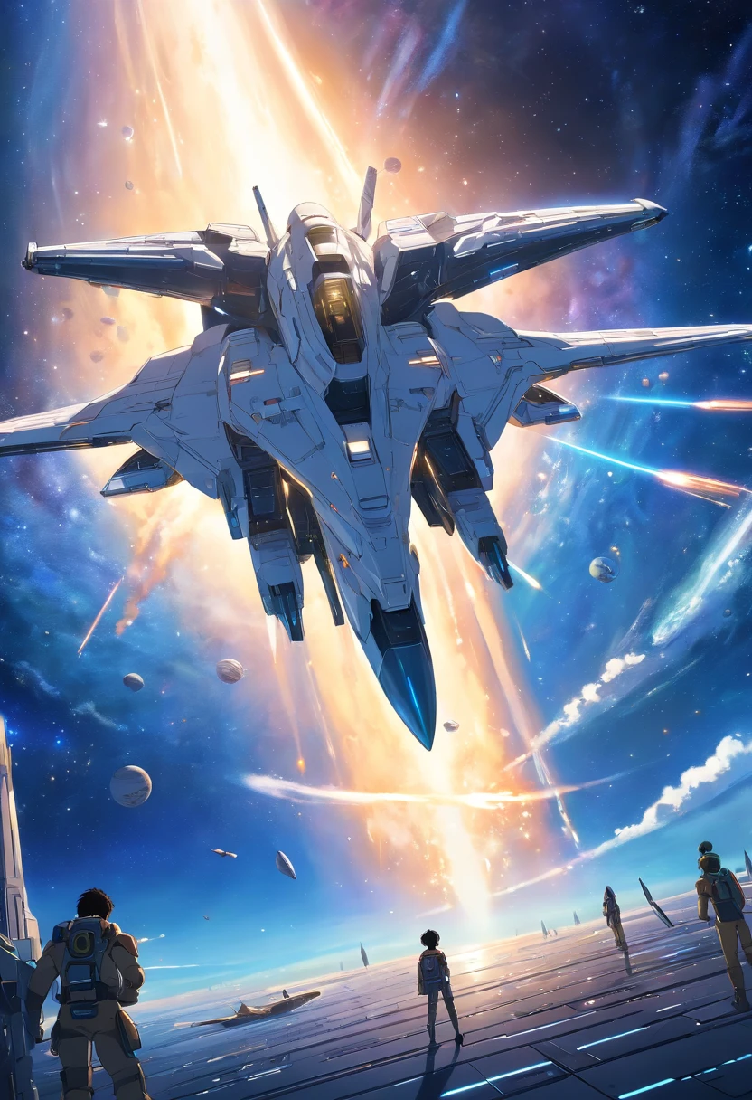 Ivory white and gold-plated starship,Such as StarCraft prototypes, A two-winged spaceship flying in the sky at night, Dark ( Spaceship ), scifi spaceship, cartoon fantasy spaceship, futuristic spaceship, alien space ship flying in space, spaceship far on the background, A spaceship in dark space, futuristic starship, detailed spaceship, Spaceship, space ship in space, legendary space ship, big weird spaceship, small starship near, space ship