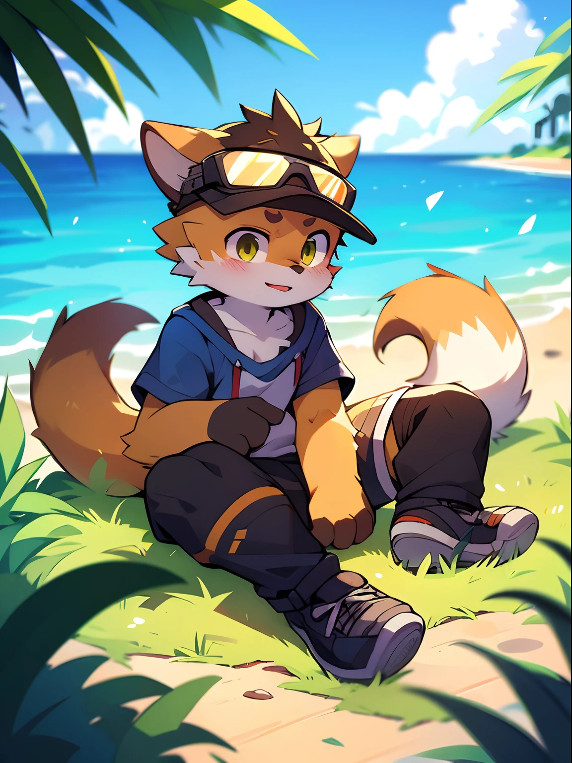 author：Jrjresq, author：Kirito, mammal, Furry, Male, Solo, wears, visor, Summer,