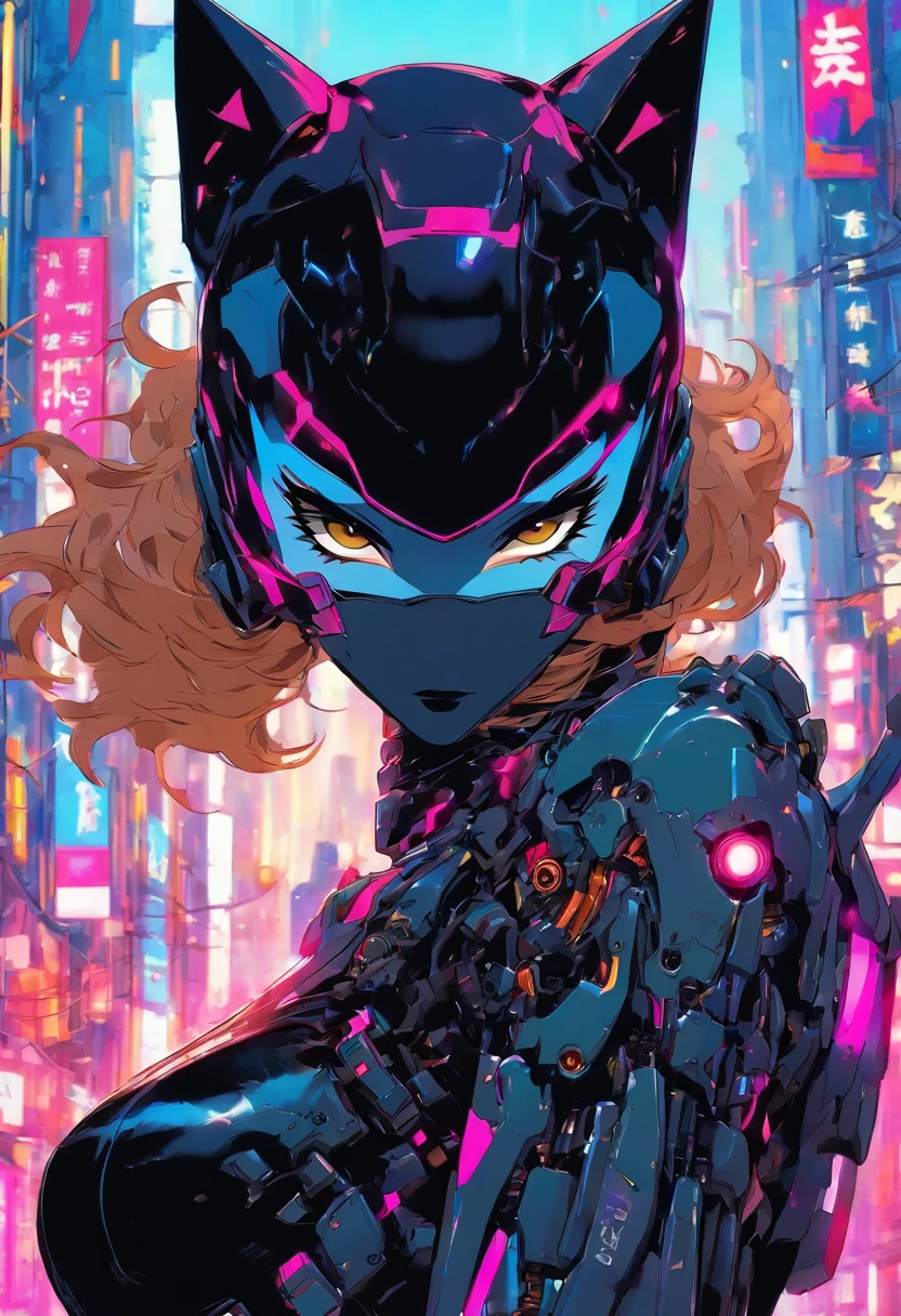 furutisitc catwoman mecha robot wearing minimalist Angular Mecha mask --niji 5