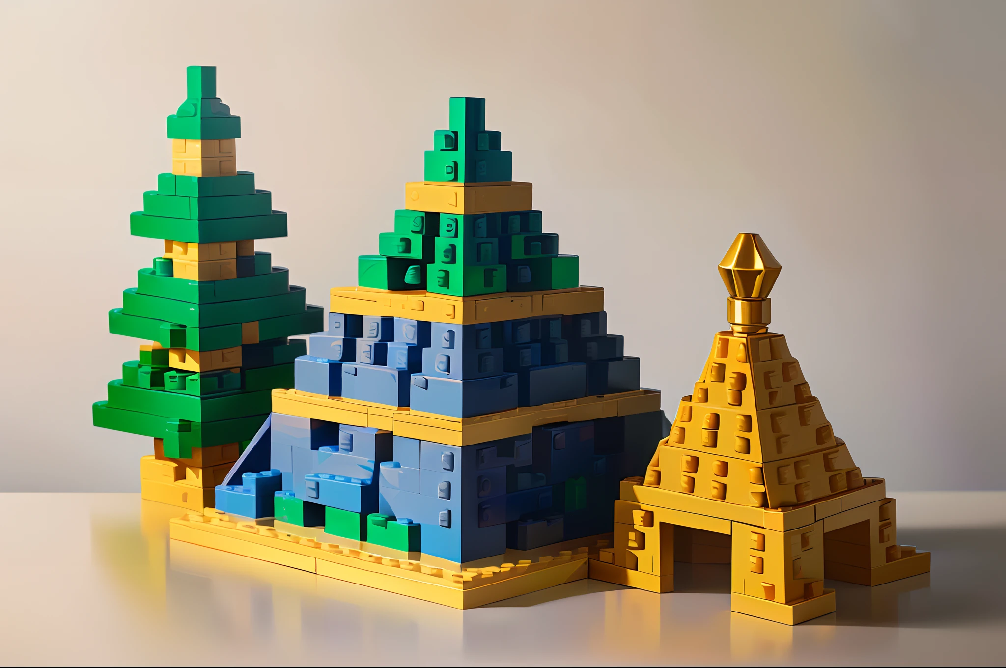 Lego,Pyramidal architecture,، simple,the trees,toys,On a table