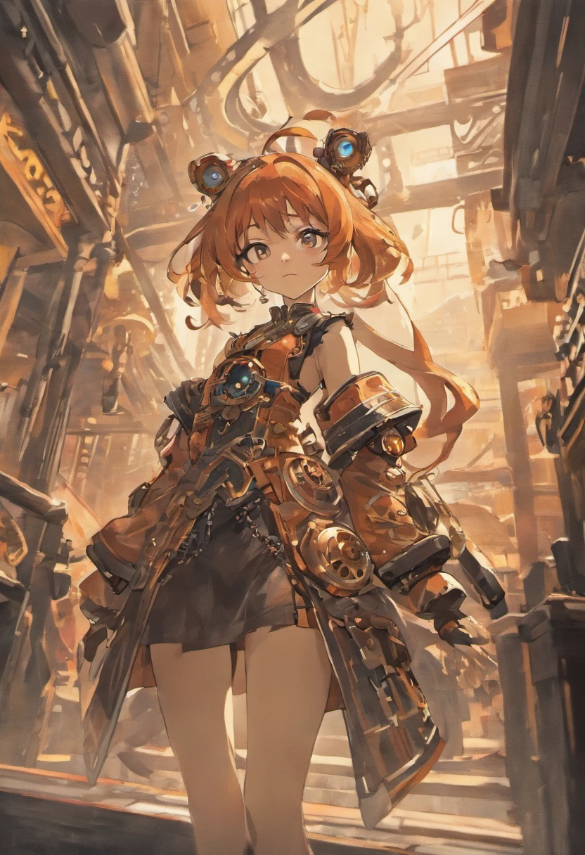 Chinese ink style，Steampunk world，Tiger-shaped steampunk warframe girl，Jet steam is suspended in the city air，Ink animation art，Ink comic art，water ink，ink，Smudge，8K，Delicately portrayed，Works of masters，Black and white tones