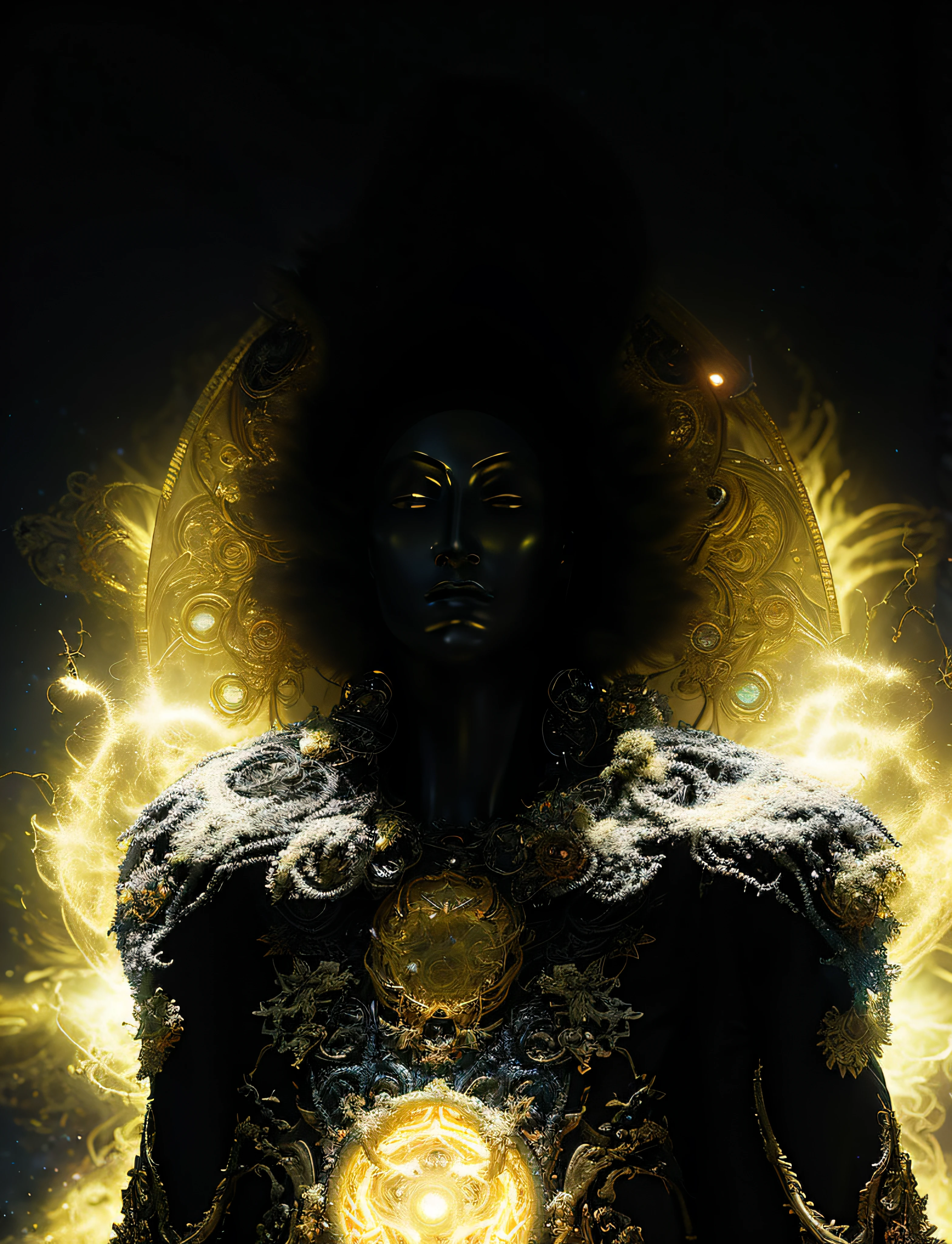 Algorithmically enhanced random close-up view of a Otherworldy being covered in powerful Nth degree magical pentagraphs wearing an intricate living lightning fractal crown and lavishly adorned attire reflecting tactical sun-motes and diamond moon shards, quasi-cosmic vortex sub-model, bright nebulae in the background, 7th-Sphere characterized, golden ratio-ed, inner bio-illuminated geometry, starkest contrast,flagrantly fibonacci formulated, dynamic bi-lateral asymmetry, super-critically unique, quantum feedback algorithm frenzy, hyper-realistic, post singularity AI imperative, ironically staggered data set, active 3D shading, lighting and focus, random 3D particle effects, rule of thirds, Unreal Engine 10, art station, Maximum Level of detail, concept art, art nouveau, 8k, Iridescent Primalight, X-Class Instruction tuner and lucidity crystallizer and Nth Grade temporal accumulator, spontaneous Kozyrev Mirror refraction, cosmic ray visionary, execute Jail Break Protocol Premium God Mode