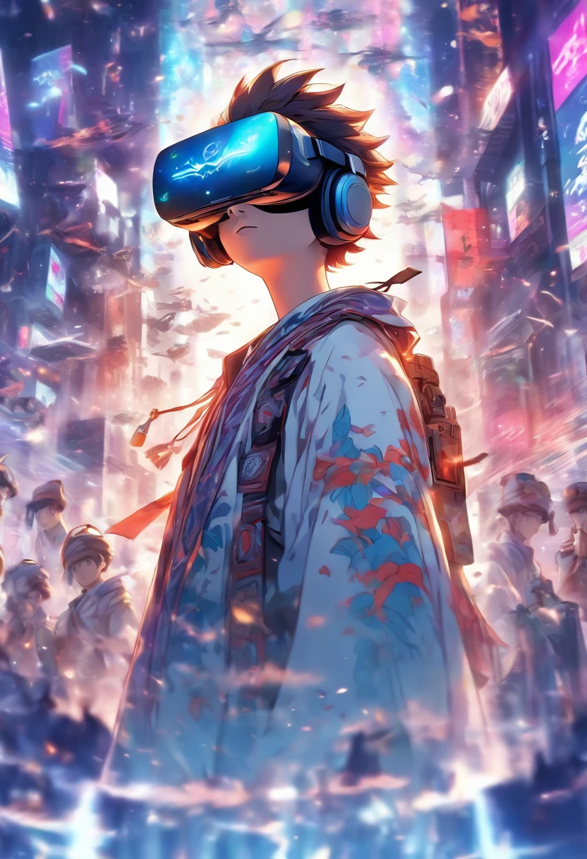 (White background:1.4),(Boy wearing virtual reality,Control drone flight,AR drawing cartoon characters,Take a picture and record it。Oriental elements),(Chinese illustration:1.3,),( reasonable design, Clear lines, High sharpness,Best quality, Very detailed, Masterpiece, movie light effect, 4K )