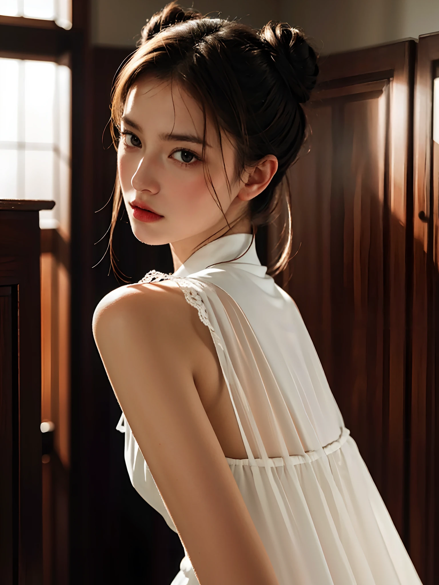 1girls, natural lightting, Top quality, Meisterwerk, Illustration, very delicate and beautiful, Highly detailed, CG, Einheit, 8k Hintergrundbild, amazing, detailliert, Meisterwerk, Top quality, Offizielle Kunst, sehr detailliertes CG Unite 8k Hintergrundbild, dumm, unglaublich albern, huge filesize, super detailliert, high resolution, Highly detailed, beautiful detailed girls, Double bun hairstyle,