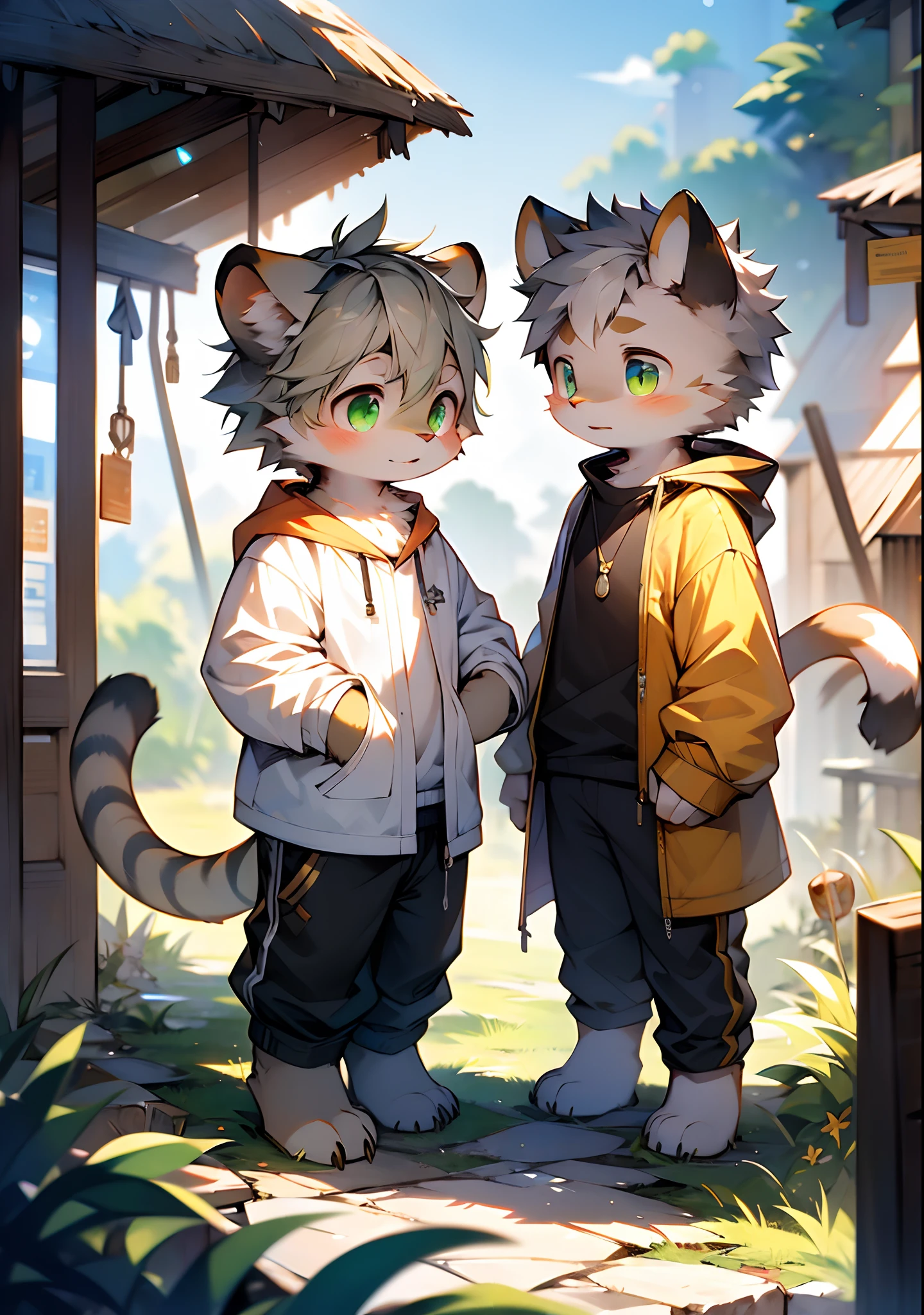 (catss,Gray hair and green pupils,Yellow and white coat color,adolable,vivaciousness,Libido boy,underage,Wear a sweatshirt with a pink pattern,lively and lovely,shorter pants, Wind element,shaggy),Digital artwork with cinematic lighting.A boy,Monosomy anthropology,Furry,feral,(Digital media \(artwork of a\):1.2),(hi,It's nothing,absurd res:1.2),Perfect anatomy,Anatomically correct,Detailed,Detailed face,Detailed eyes,(Realistic fur,Detailed fur:1.25),Detailed background,amazing background. Break (author:Puinki \(artist\):1.2),(author:Unreal Land,author:Sumi Kuroi,author:Milk Tiger 1145,author:Morkey,author:Emolga 1,Through oocysts:1.2),(author:Xia Huaiting:0.8),(by Pino Daeni:0.8),(author:Sios Shiru:0.8),(by Chunie:0.8).
