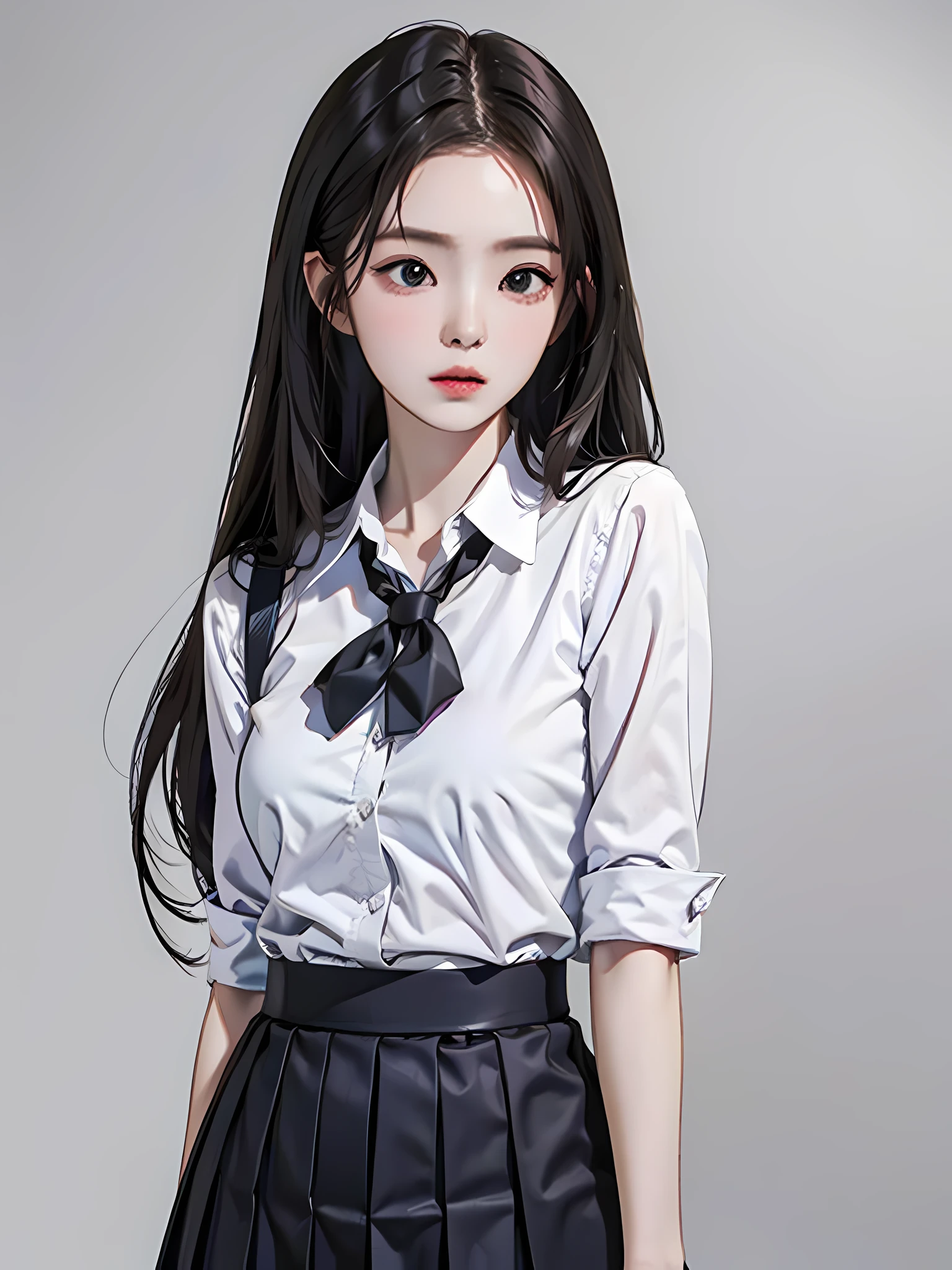(plain gray background!), masterpiece, best quality, cowboy shot, 1girl, school uniform