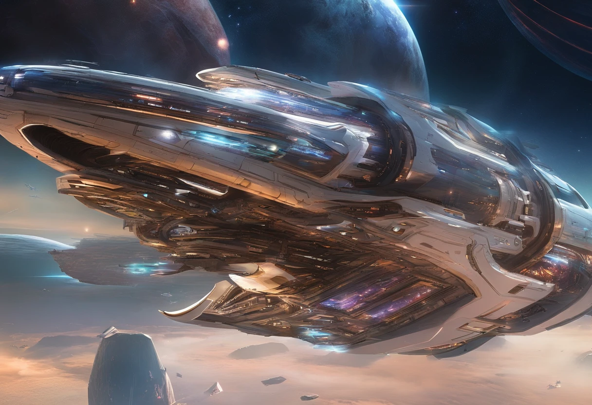 Star Shuttle，future-tech，Spaceships travel through space，Magnificent space scene，tmasterpiece，k hd，the detail