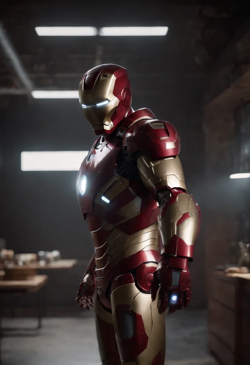 Marvel's somber half-length portrait of Iron Man holding an empty plate, with intricate angular cybernetic implants within a futuristic kitchen, cyberpunk, Foto premiada, Neon lights, cybernetic limb,  obra maestra, UHD, 32K, ultrarrealista, HQ 4K, Renderizado en Unreal Engine 4K HQ, Renderizado en Unreal Engine 4K HQ, Arte conceptual 4K e hiperrealismo, Renderizado 4K detallado, Ironman, ArtStation 4K, Renderizado 4K de alto detalle, Tendencias 4K en la sede de ArtStation, Extremadamente fotorrealista