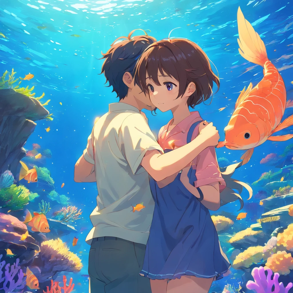 mami, both barefoot focus kiss mark all over, masterpiece, Highest quality, Very detailed, high school girl、Diving