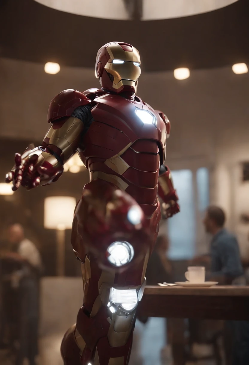 Marvel's somber half-length portrait of Iron Man holding an empty plate, with intricate angular cybernetic implants within a futuristic kitchen, cyberpunk, Foto premiada, Neon lights, cybernetic limb, obra maestra, UHD, 32K, ultrarrealista, HQ 4K, Renderizado en Unreal Engine 4K HQ, Renderizado en Unreal Engine 4K HQ, Arte conceptual 4K e hiperrealismo, Renderizado 4K detallado, Ironman, ArtStation 4K, Renderizado 4K de alto detalle, Tendencias 4K en la sede de ArtStation, Extremadamente fotorrealista