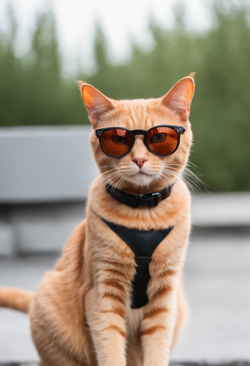 Orange cat in sunglasses and collar looks cool and stylish, Cool glasses, awesome cat, Dark glasses, Cool sunglasses, cyberpunk cat, steampunk cat, sun glasses, funny cat, cat photography, Cat eyes, Wearing cool sunglasses, With sunglasses, cat from the void, !!! cat!!!, cat photo, cyborg cat, wears sunglasses
