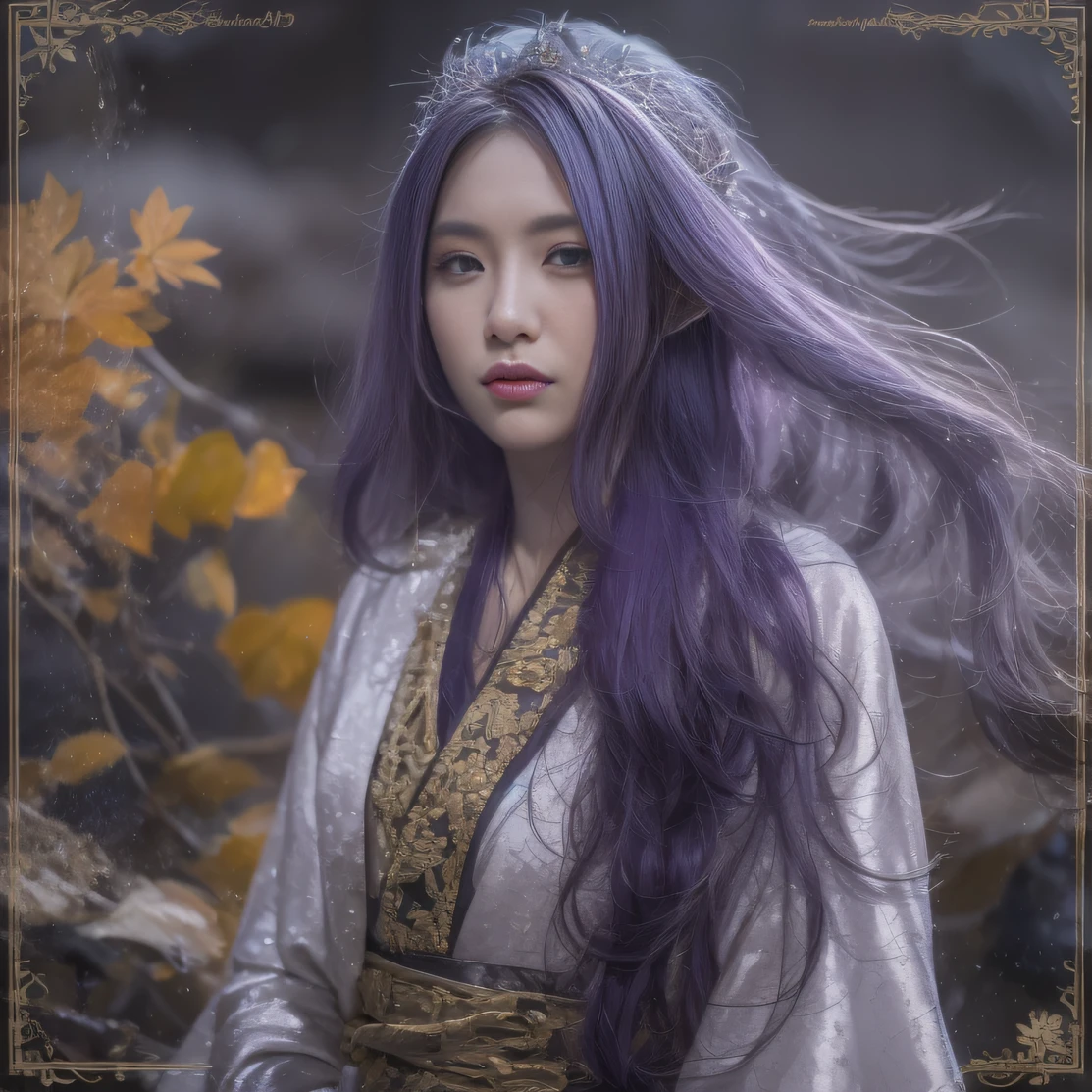 Agate glass texture 32K(tmasterpiece,k hd,hyper HD,32K)Long flowing bright purple hair,Autumn Pond,zydink, a color, Asian people (Kizi), (Red scarf), Combat posture, looking at the ground, long whitr hair, Floating bright purple, Fire cloud pattern gold tiara, Chinese long-sleeved gold silk garment, (abstract ink splash:1.2), white backgrounid,Lotus protector(realisticlying:1.4),Bright purple hair,Smoke on the road,The background is pure, A high resolution, the detail, RAW photogr, Sharp Re, Nikon D850 Film Stock Photo by Jefferies Lee 4 Kodak Portra 400 Camera F1.6 shots, Rich colors, ultra-realistic vivid textures, Dramatic lighting, Unreal Engine Art Station Trend, cinestir 800,Long flowing bright purple hair