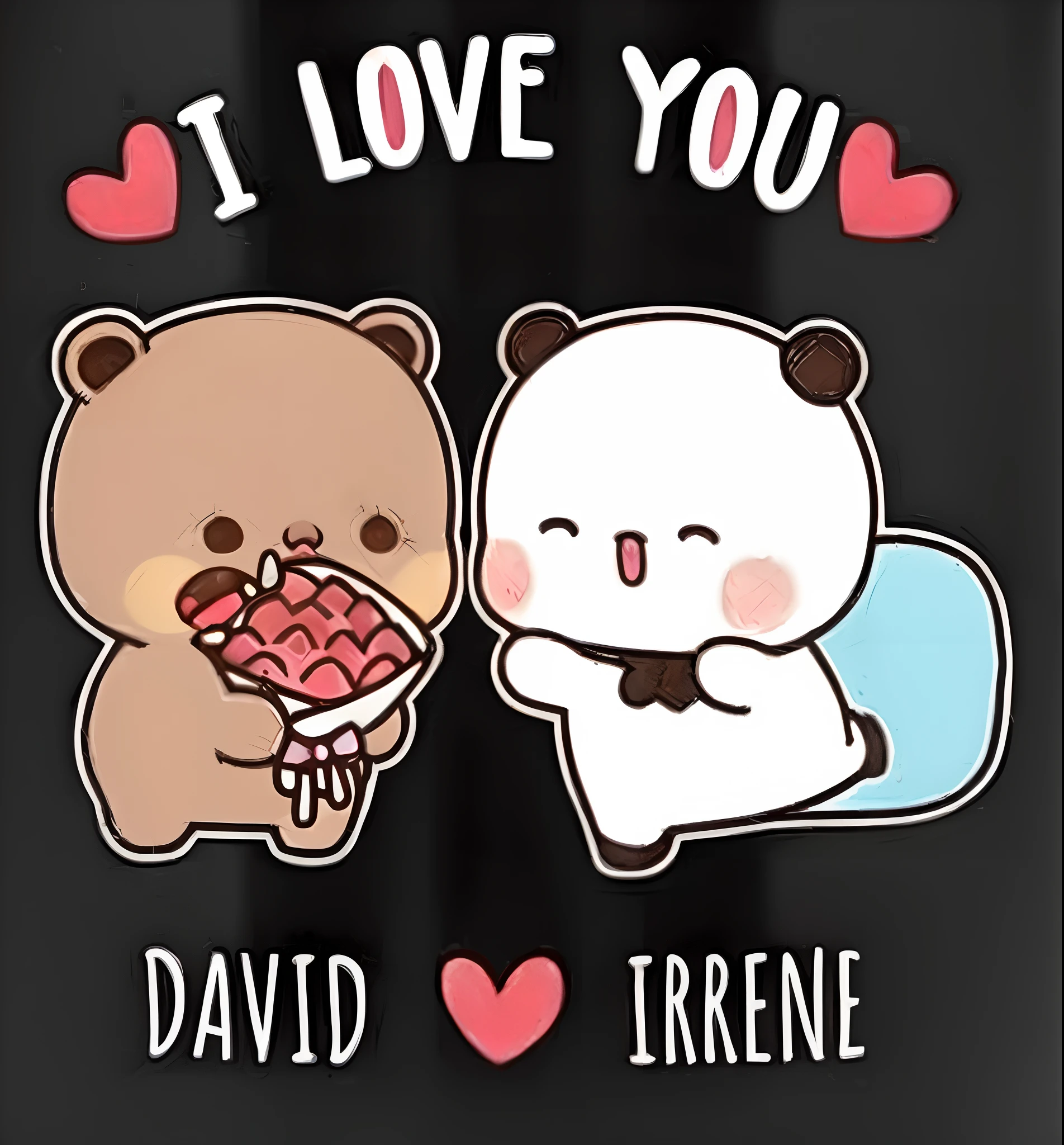 araffes with a teddy bear and a bear holding a heart, i love you, david a, by Irene Bache, daniel r horne, lovely couple, damien tran, david luong, ❤🔥🍄🌪, darren quach, 😭 🤮 💕 🎀, in love, daniel, ikenobo, so cute, fanart, dokev