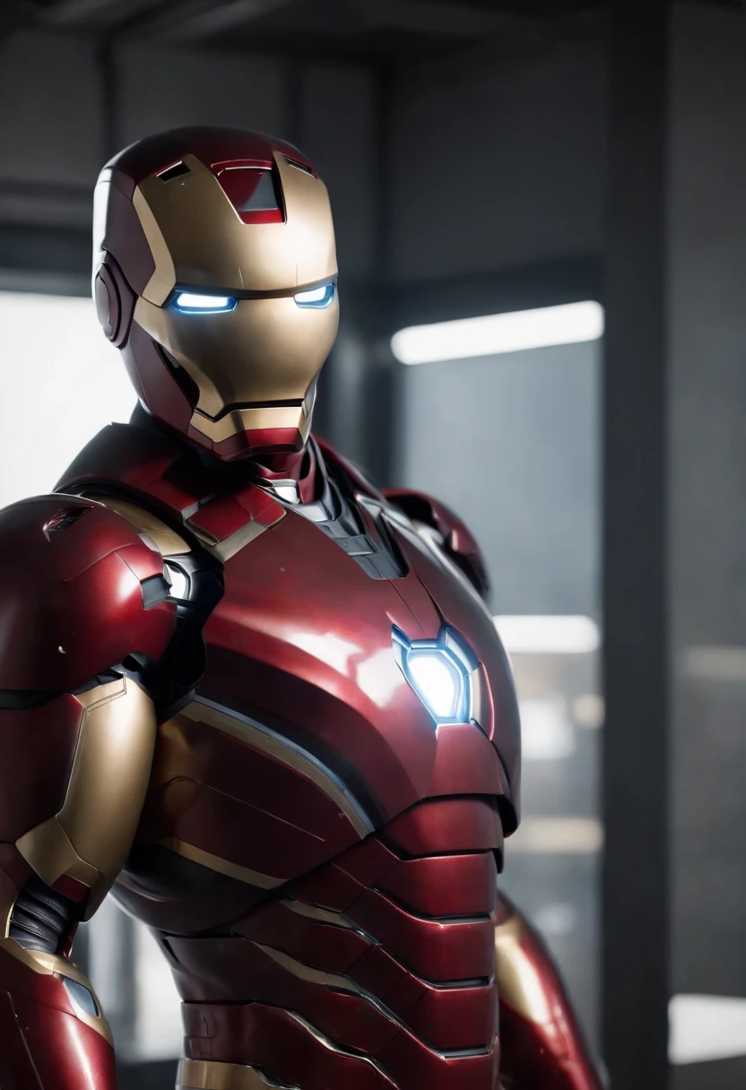 Marvel's somber half-length portrait of Iron Man behind a stainless steel table, with intricate angular cybernetic implants within a futuristic kitchen, cyberpunk, Foto premiada, Neon lights, cybernetic limb, obra maestra, UHD, 32K, ultrarrealista, HQ 4K, Renderizado en Unreal Engine 4K HQ, Renderizado en Unreal Engine 4K HQ, Arte conceptual 4K e hiperrealismo, Renderizado 4K detallado, Ironman, ArtStation 4K, Renderizado 4K de alto detalle, Tendencias 4K en la sede de ArtStation, Extremadamente fotorrealista