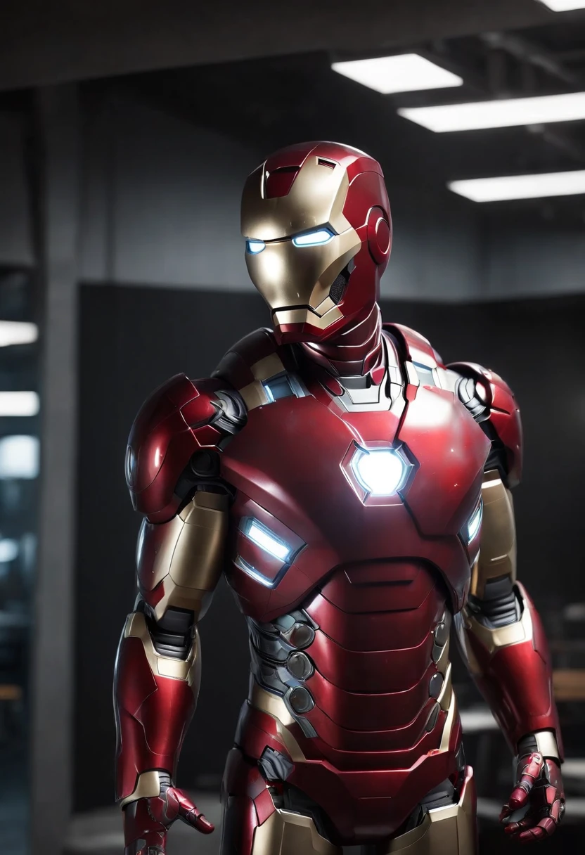 Marvel's somber half-length portrait of Iron Man behind a stainless steel table, with intricate angular cybernetic implants within a futuristic kitchen, cyberpunk, Foto premiada, Neon lights, cybernetic limb, obra maestra, UHD, 32K, ultrarrealista, HQ 4K, Renderizado en Unreal Engine 4K HQ, Renderizado en Unreal Engine 4K HQ, Arte conceptual 4K e hiperrealismo, Renderizado 4K detallado, Ironman, ArtStation 4K, Renderizado 4K de alto detalle, Tendencias 4K en la sede de ArtStation, Extremadamente fotorrealista