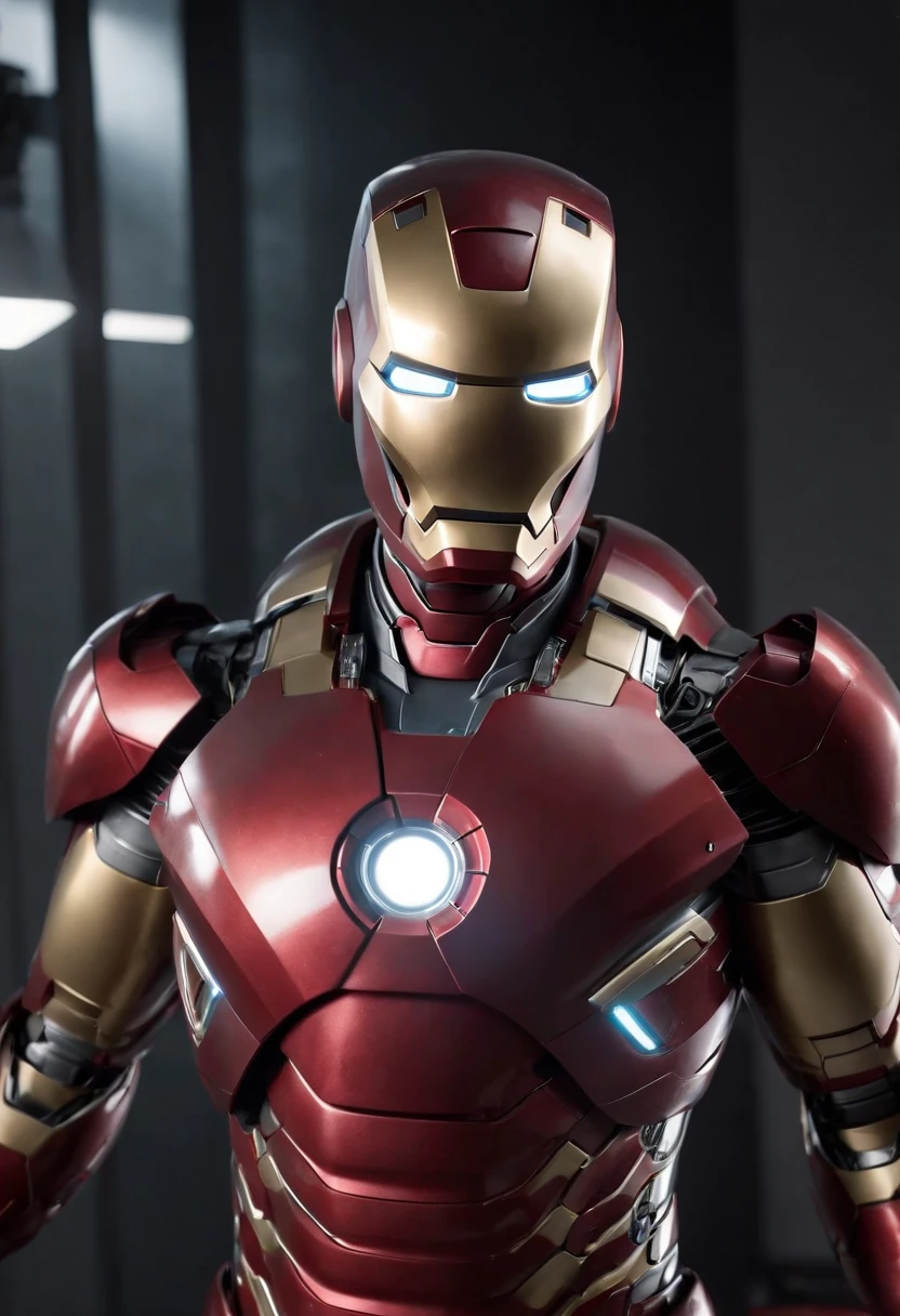 Marvel's somber half-length portrait of Iron Man behind a stainless steel table, with intricate angular cybernetic implants within a futuristic kitchen, cyberpunk, Foto premiada, Neon lights, cybernetic limb, obra maestra, UHD, 32K, ultrarrealista, HQ 4K, Renderizado en Unreal Engine 4K HQ, Renderizado en Unreal Engine 4K HQ, Arte conceptual 4K e hiperrealismo, Renderizado 4K detallado, Ironman, ArtStation 4K, Renderizado 4K de alto detalle, Tendencias 4K en la sede de ArtStation, Extremadamente fotorrealista