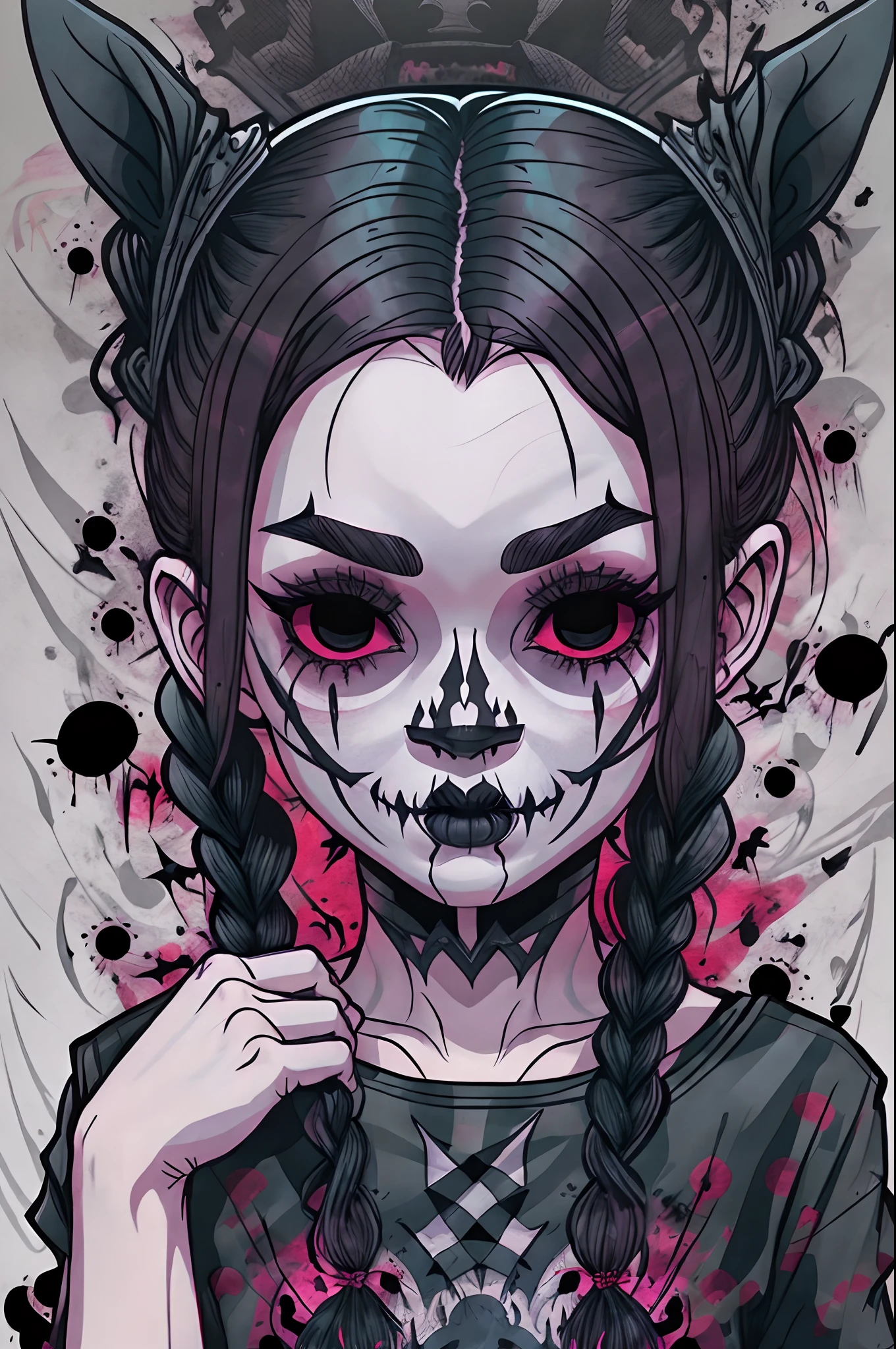 Caveira Vampira, cubismo, vectorization, cores vibrantes, expressionismo, synthwave::Central composition graphic design, vetor de camiseta,logotipos,arte colorida alta qualidade