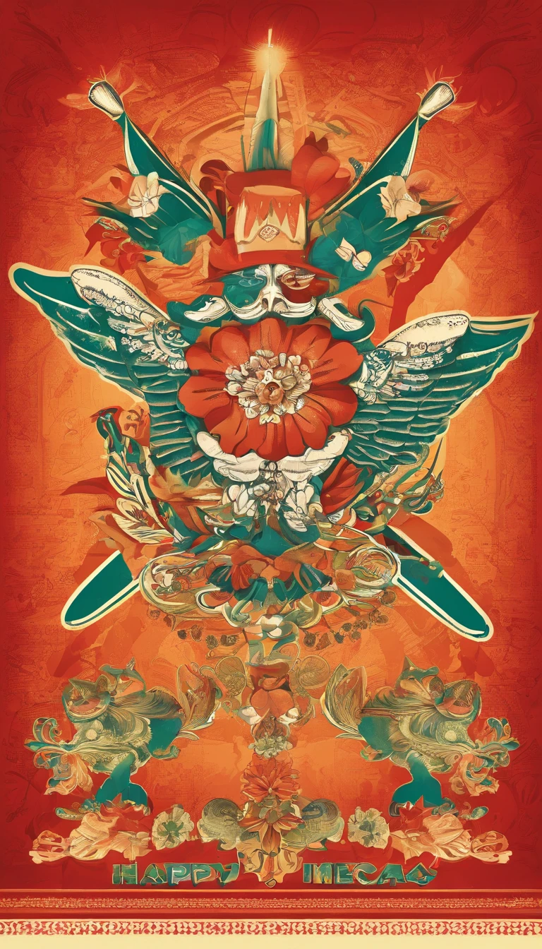 Mexican Independence Day greeting card in English，The poster title "Happy Mexican Independence Day" is placed directly at the top of the page，Leave it blank appropriately，Mexican elements