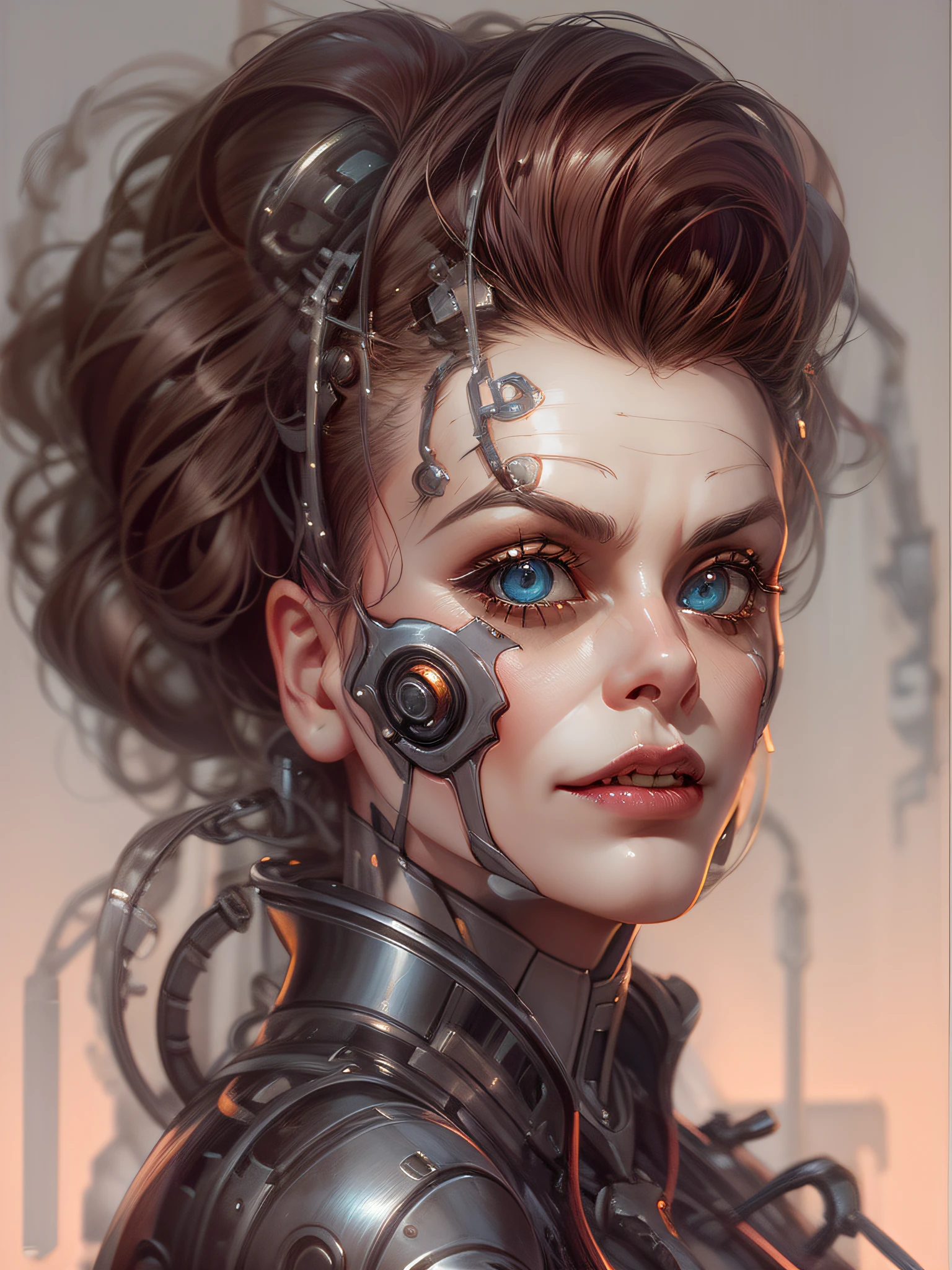 professional portrait of vicious nefarious female cyborgian mad cyborg scientist [Helena Bonham Carter:Lisa Stansfield:0.75], character, devious smirk, intricate, elegant, highly detailed, digital painting, artstation, concept art, smooth, sharp focus, hyper photorealistic illustration, art by artgerm and greg rutkowski and alphonse mucha, 32k